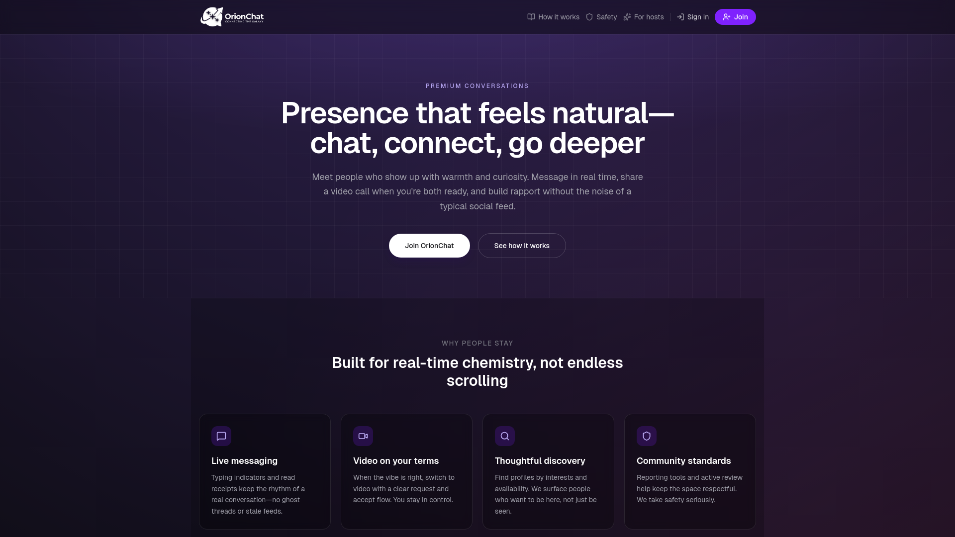 website screenshot of https://orionchathub.com/