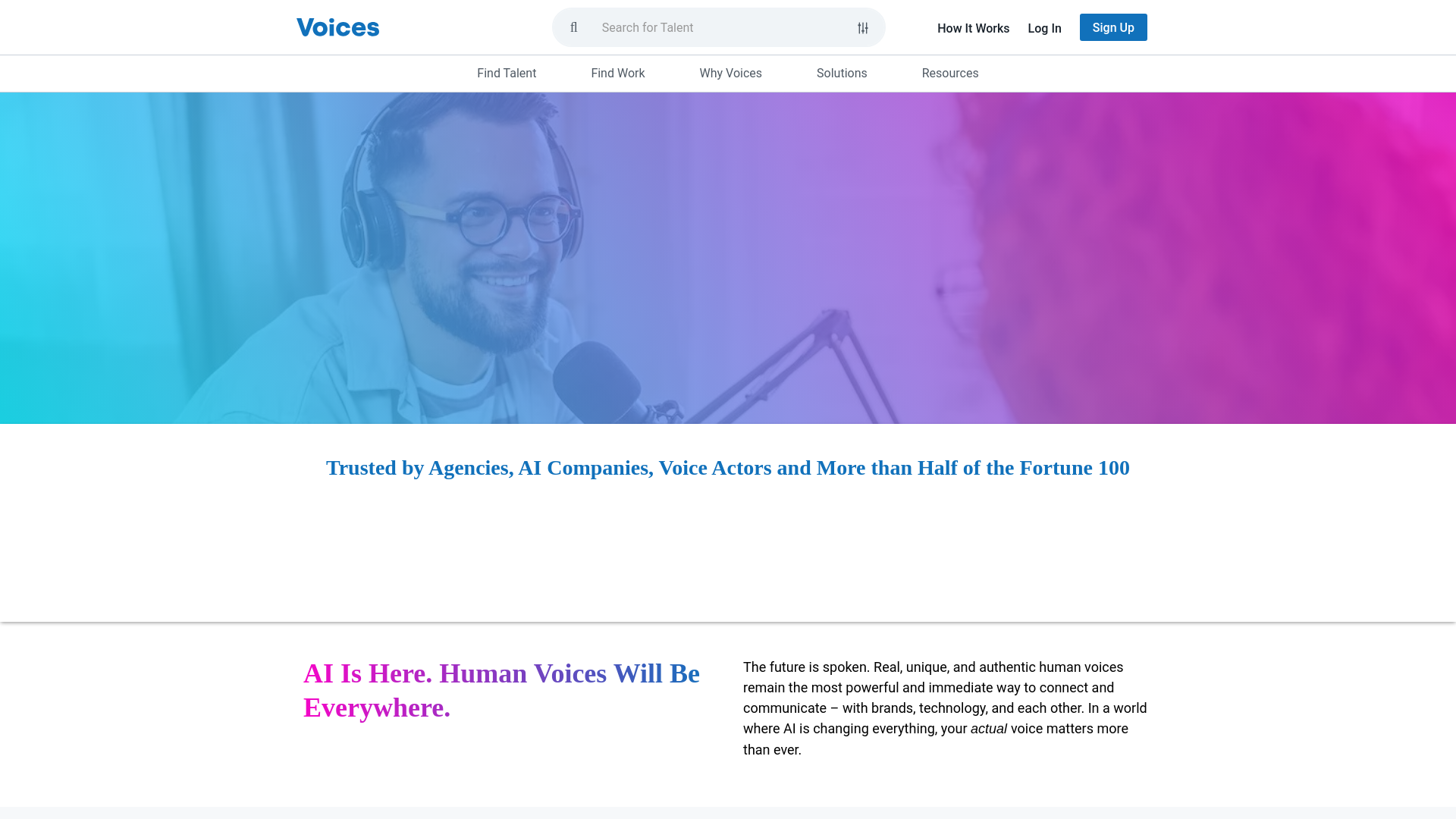 website screenshot of https://voices.com/