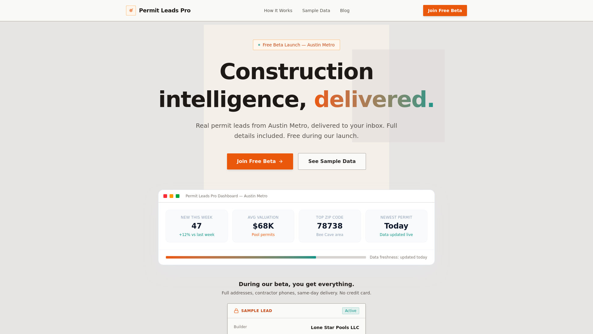 website screenshot of https://permitleadspro.com/