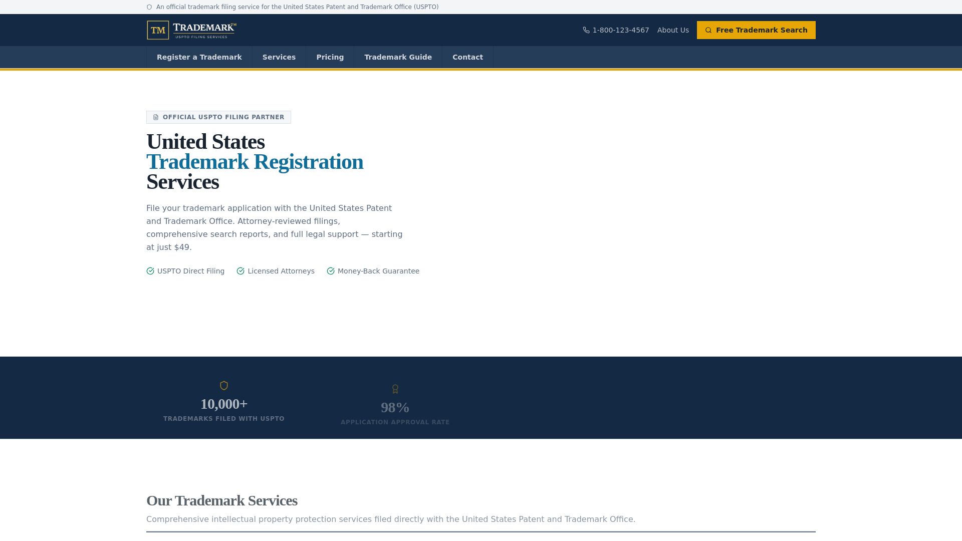 website screenshot of https://trademark.ac/