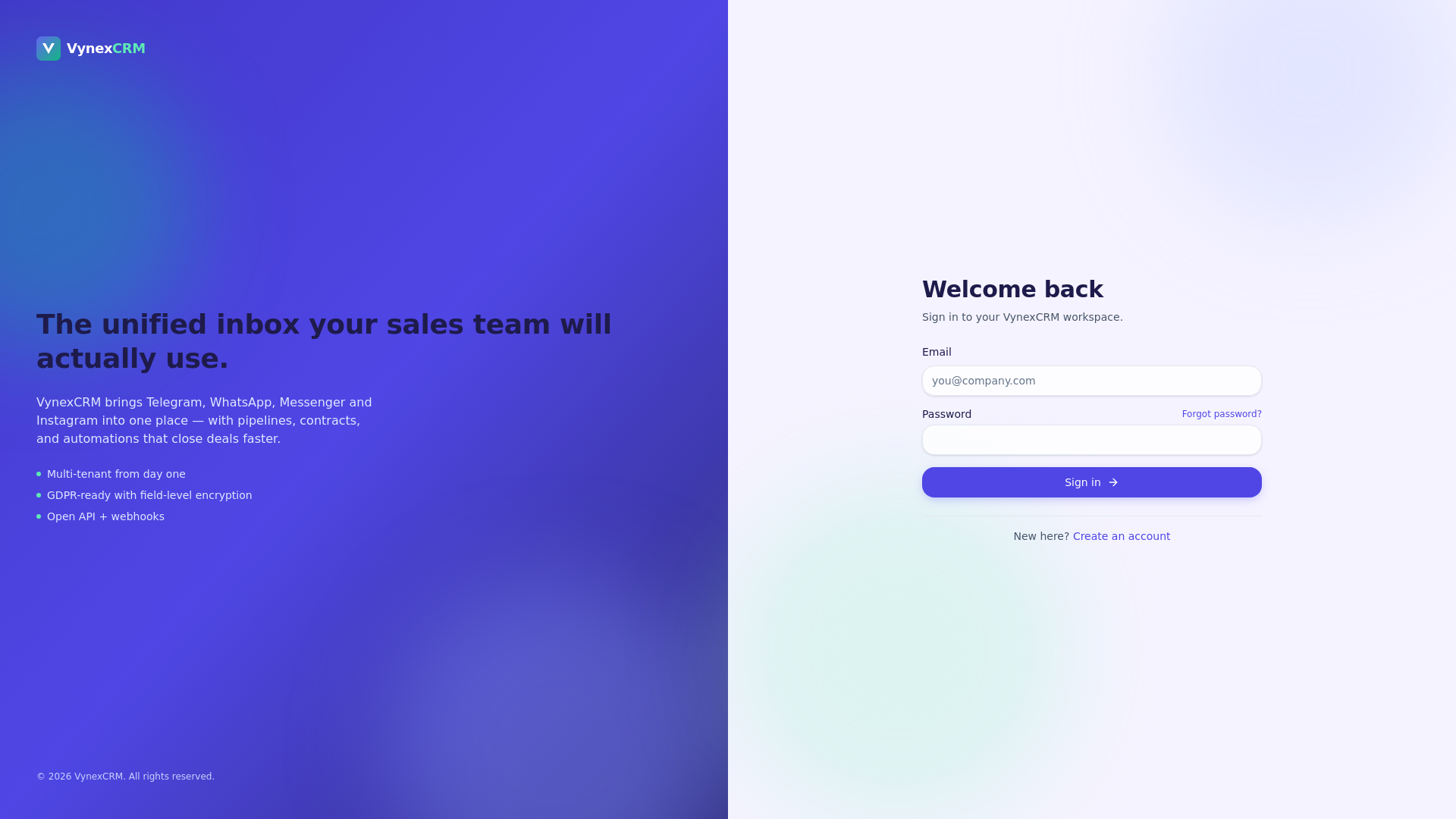 website screenshot of https://vynexcrm-web.pages.dev/