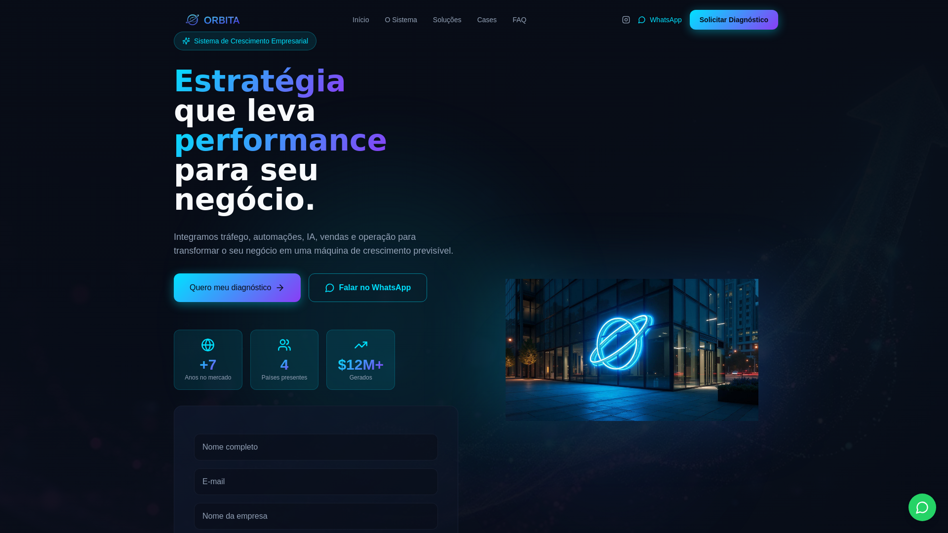 website screenshot of https://orbitaempresadealtaperfomarce.com