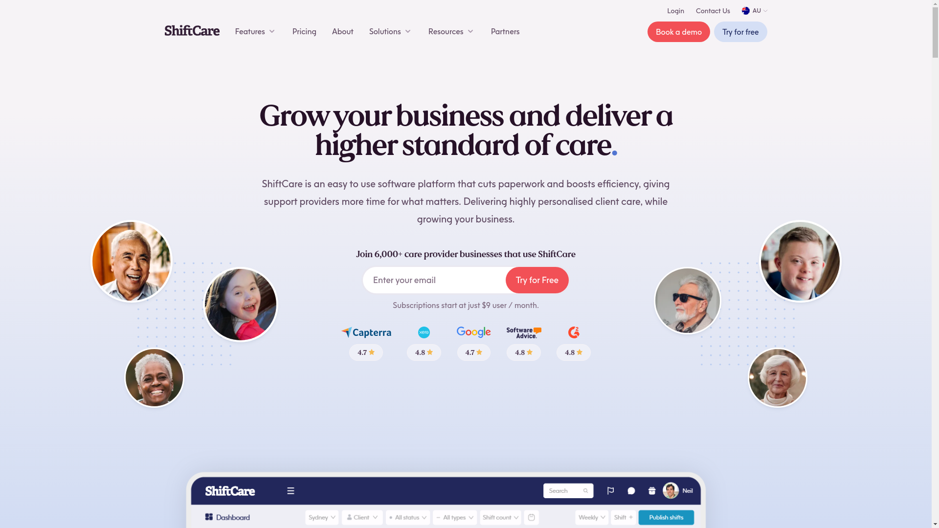 website screenshot of https://scaleshiftcare.com/