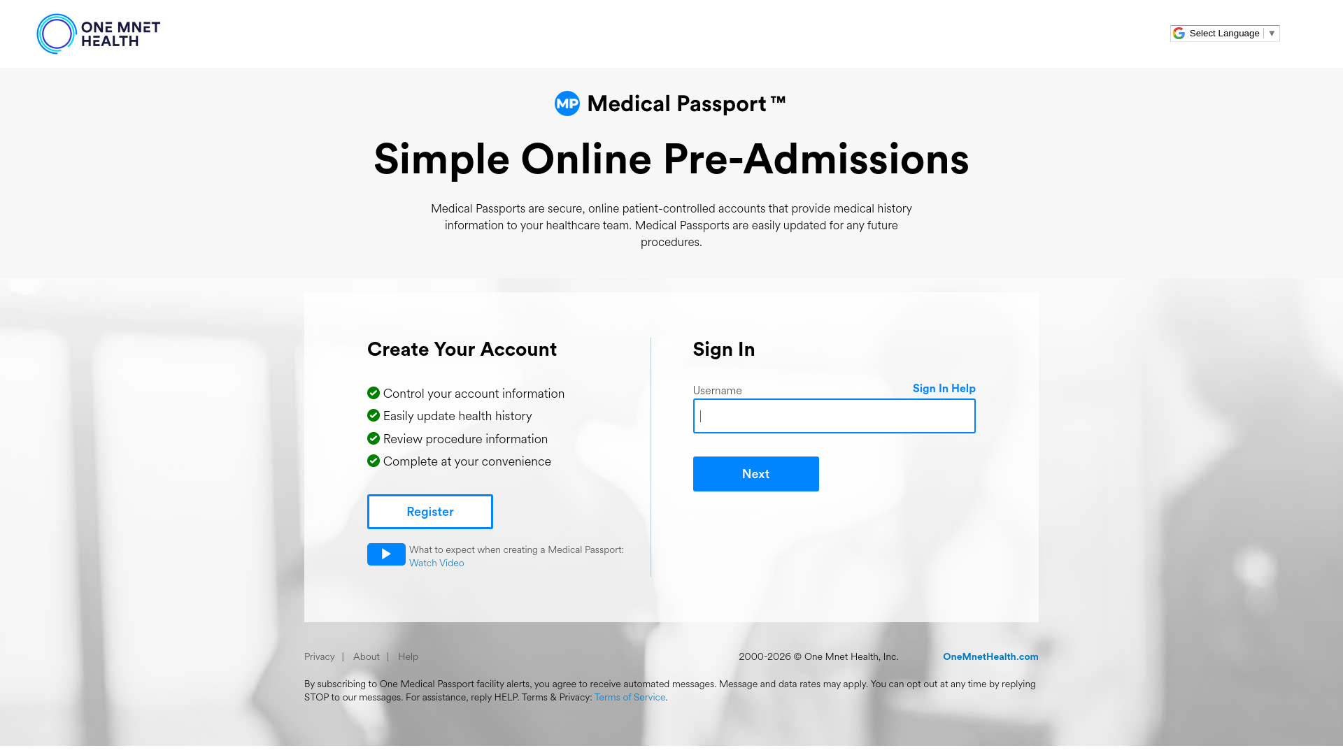website screenshot of https://www.onemedicalpassport.com/