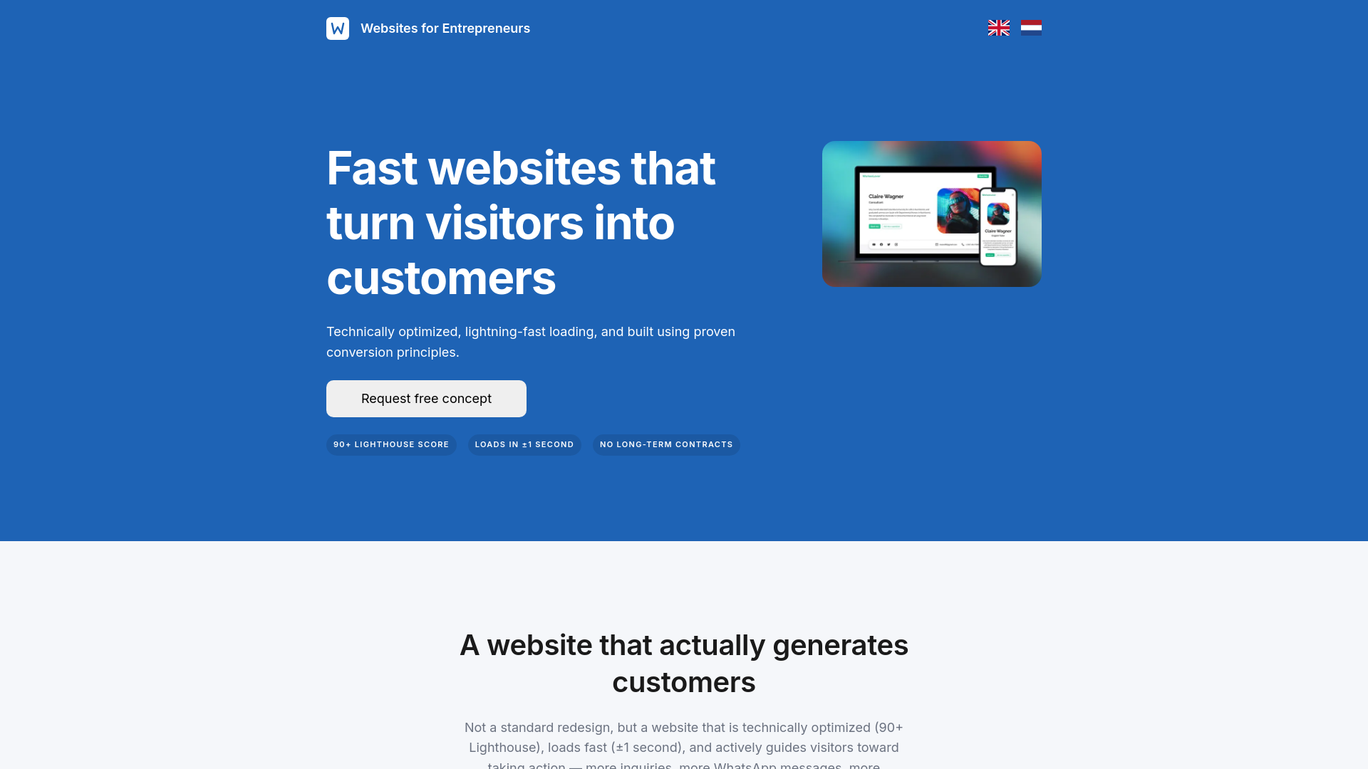website screenshot of https://websitesforentrepreneurs.net/