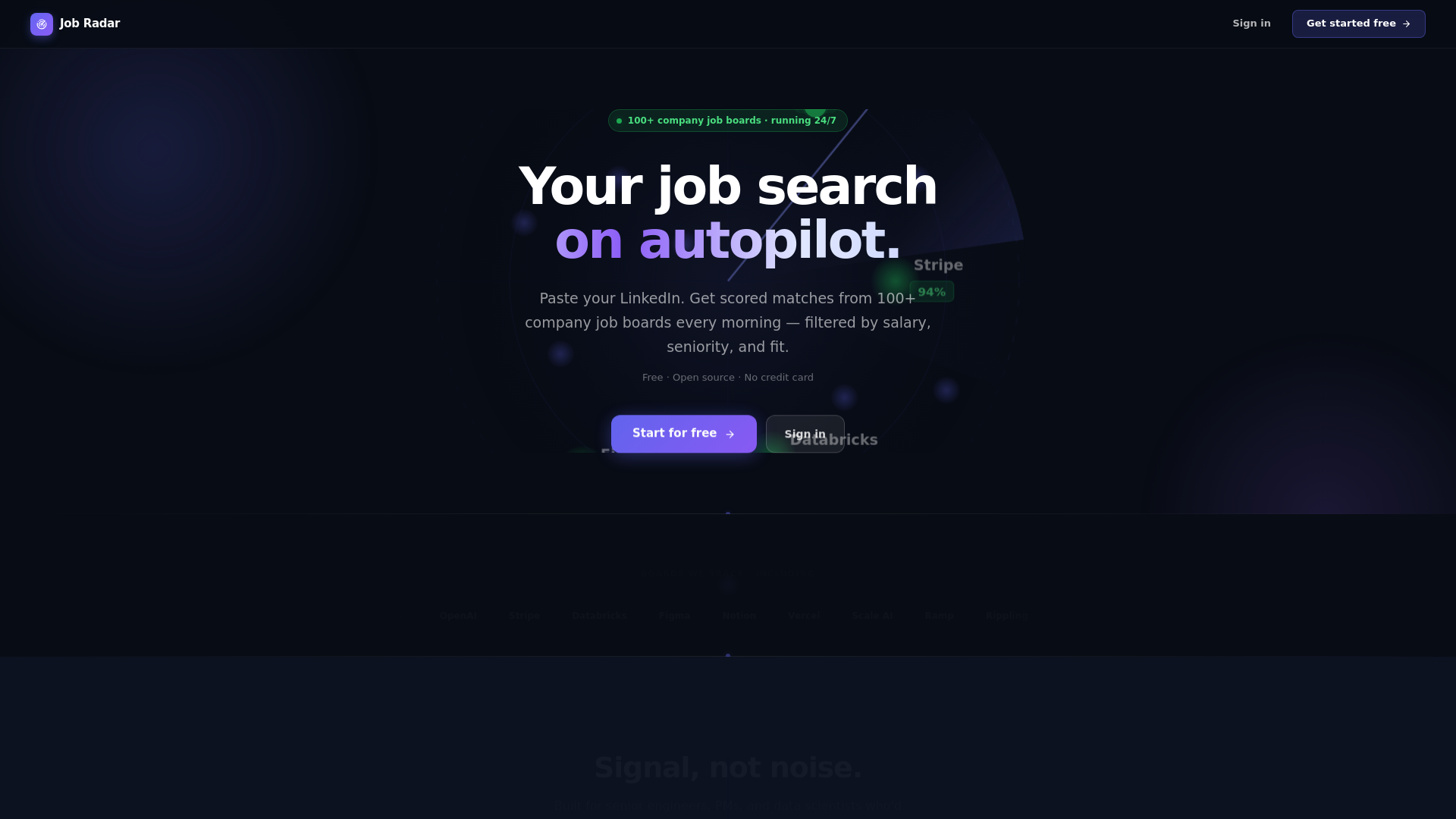 website screenshot of https://job-radar.app/