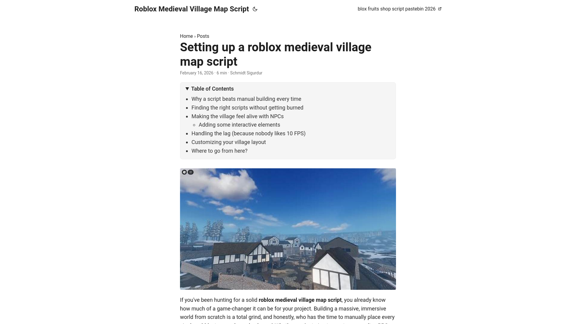 website screenshot of https://roblox-medieval-village-map-script.pages.dev/
