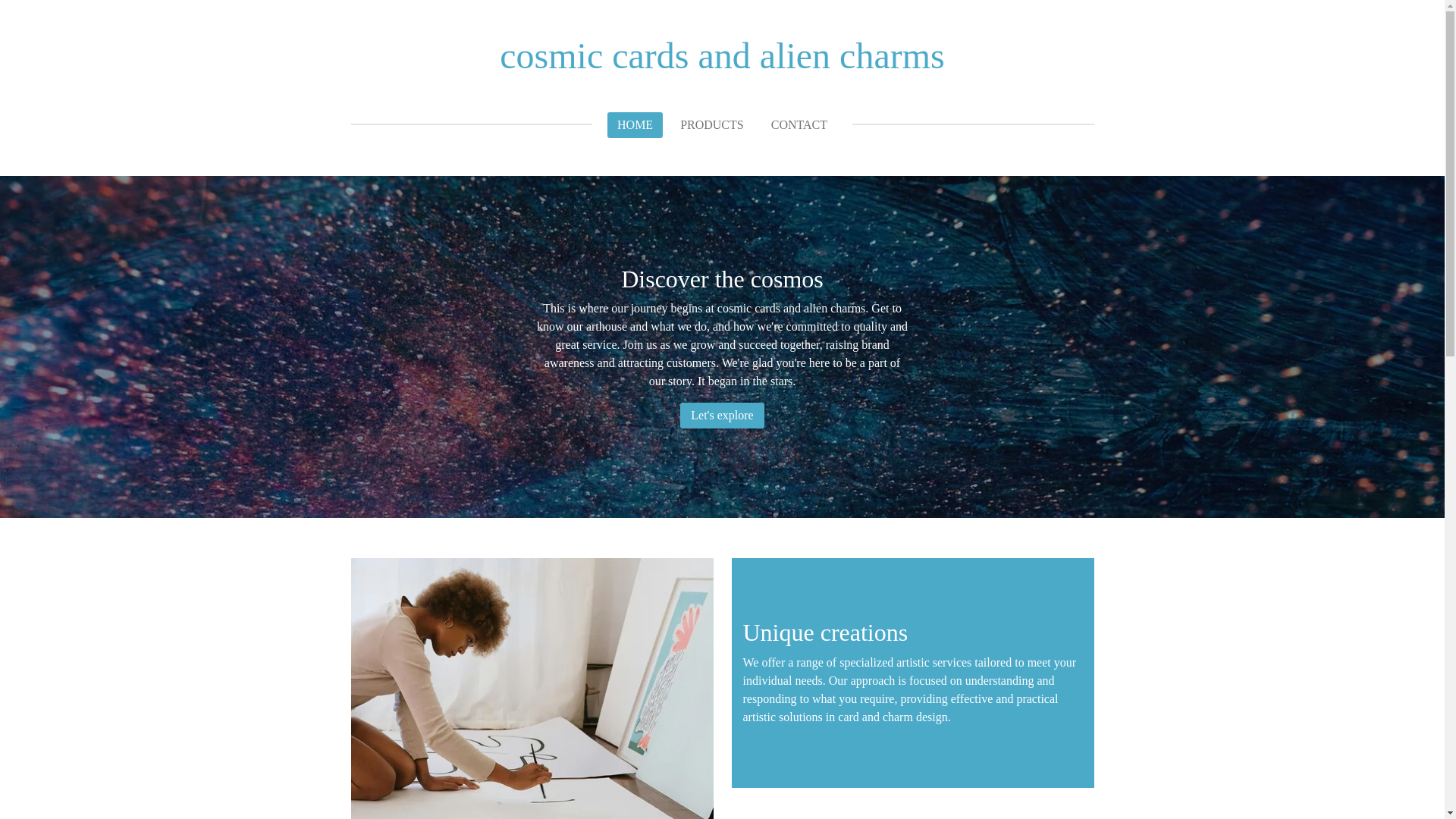 website screenshot of https://cosmic-cards-and-alien-charms.com/