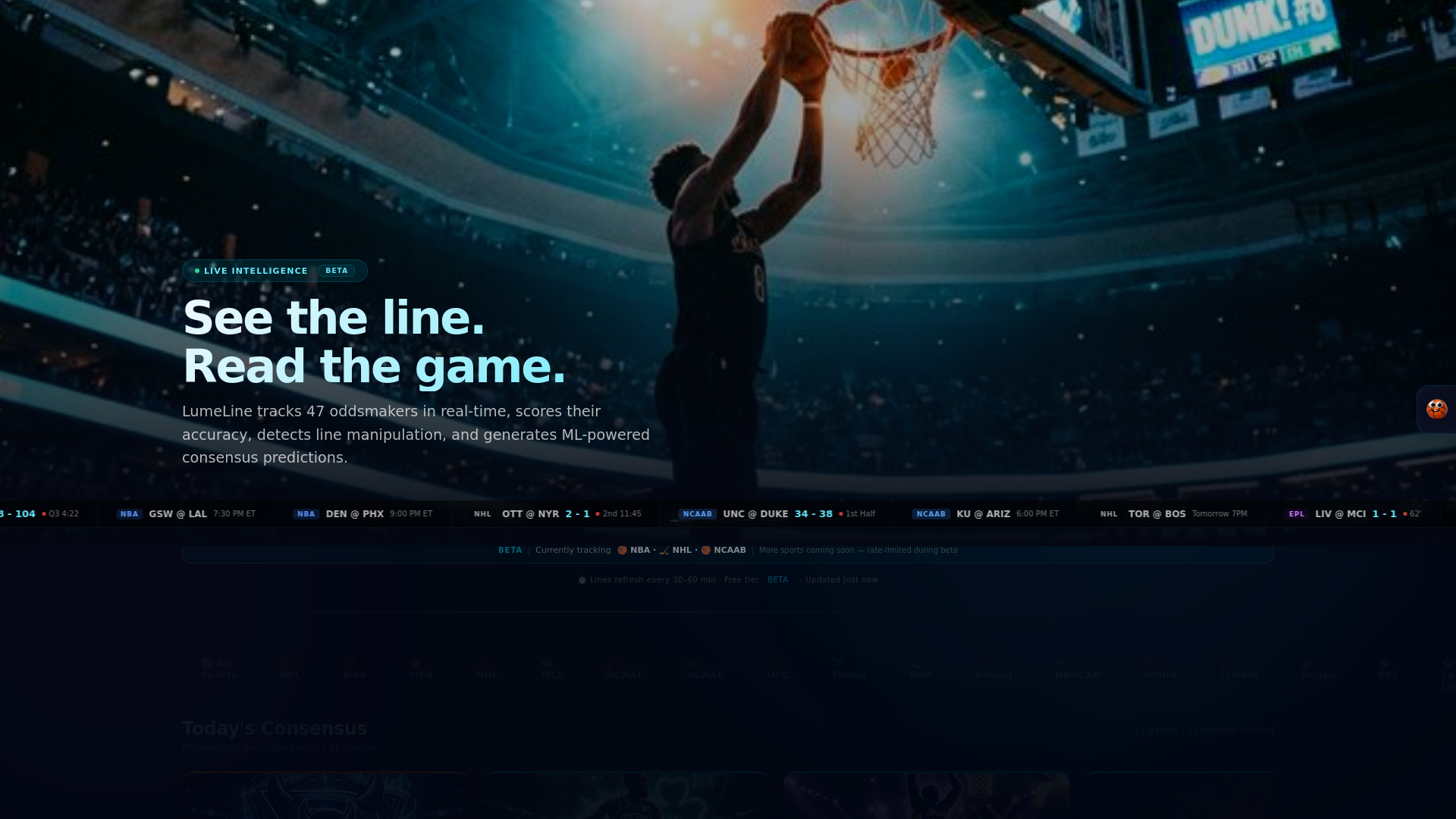 website screenshot of https://lumeline.bet/