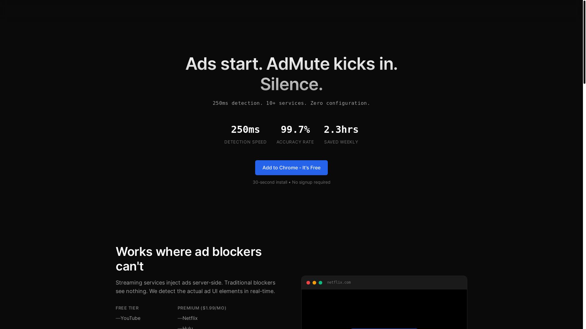 website screenshot of https://admute.io/