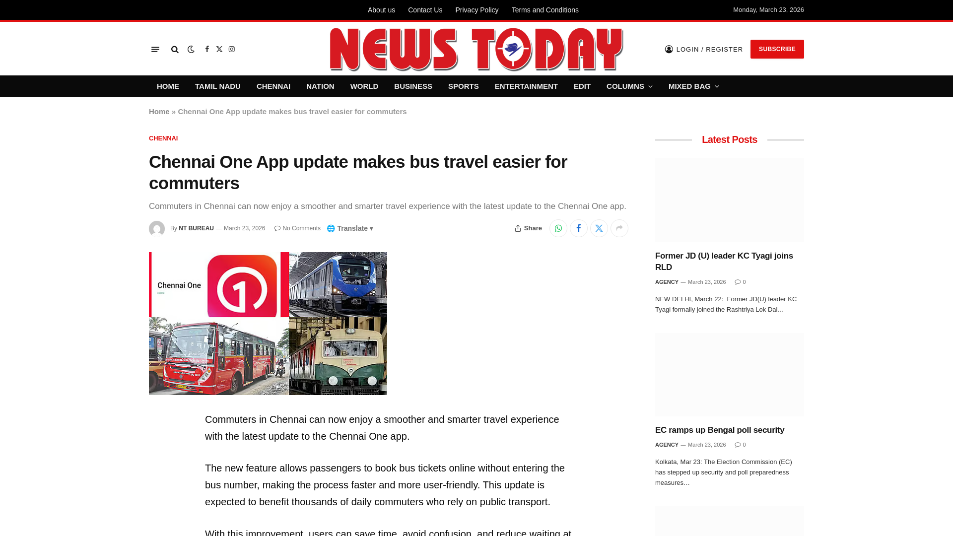 website screenshot of https://newstodaynet.com/2026/03/23/chennai-one-app-update-makes-bus-travel-easier-for-commuters/