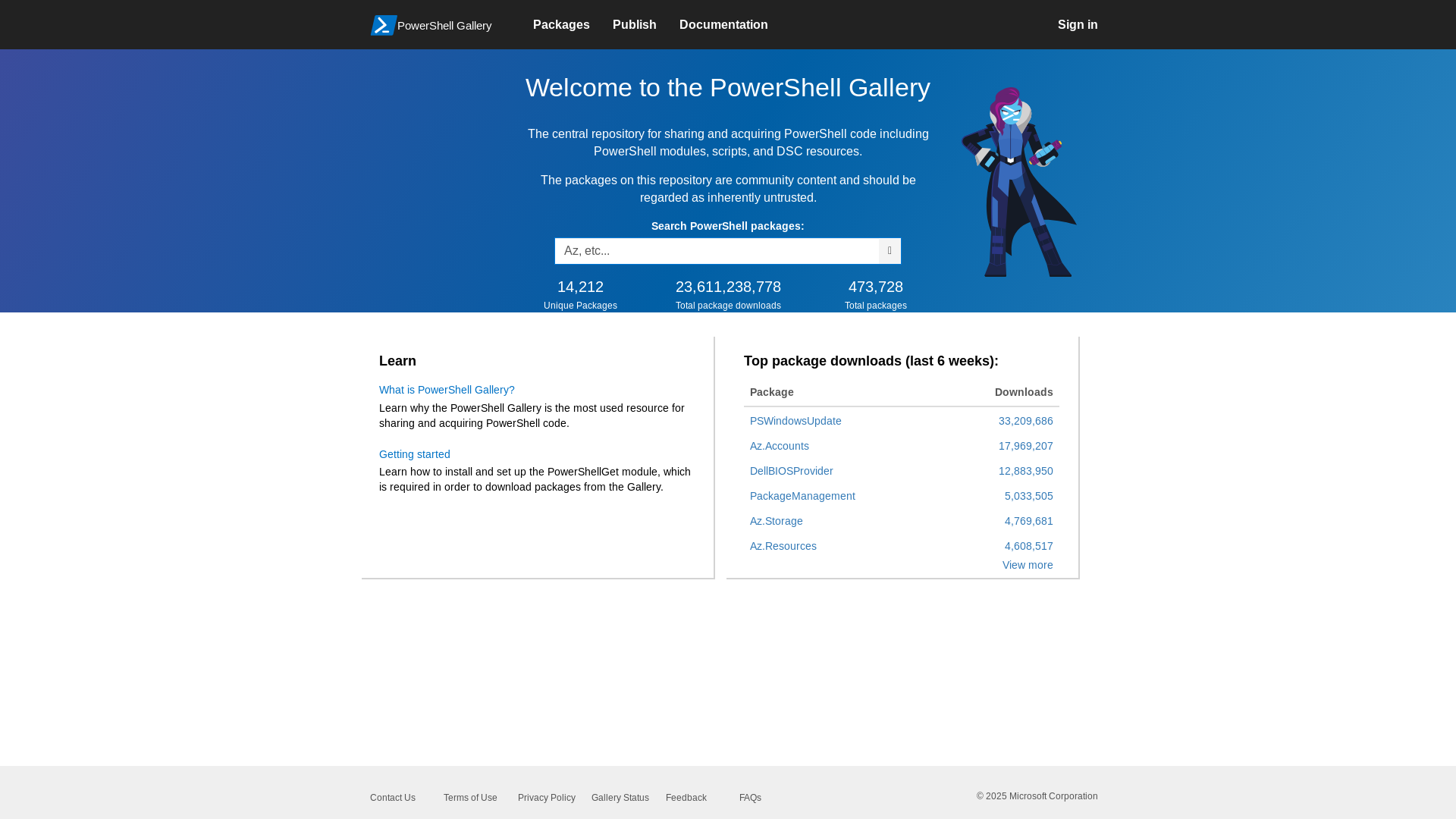 website screenshot of https://powershellgallery.com