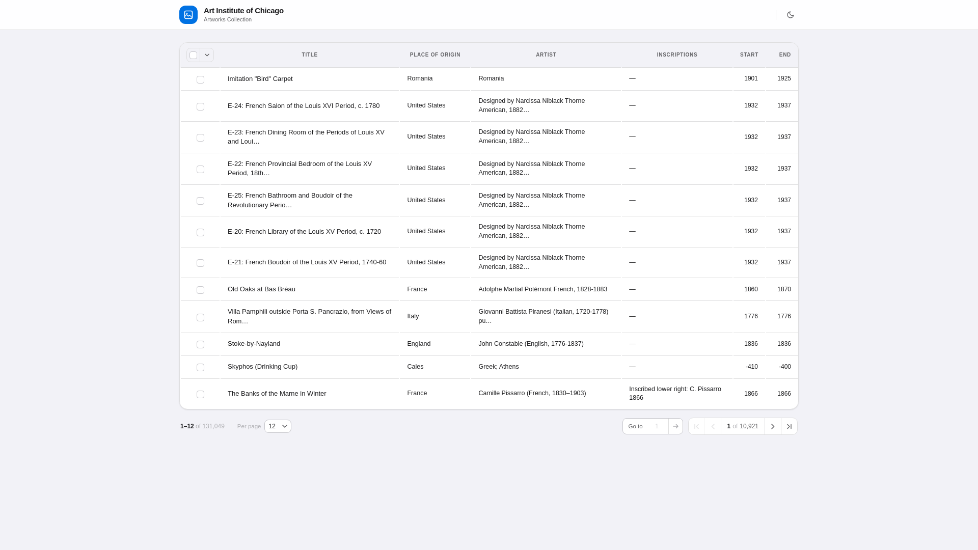 website screenshot of https://react-artworks-server-pagination.pages.dev/