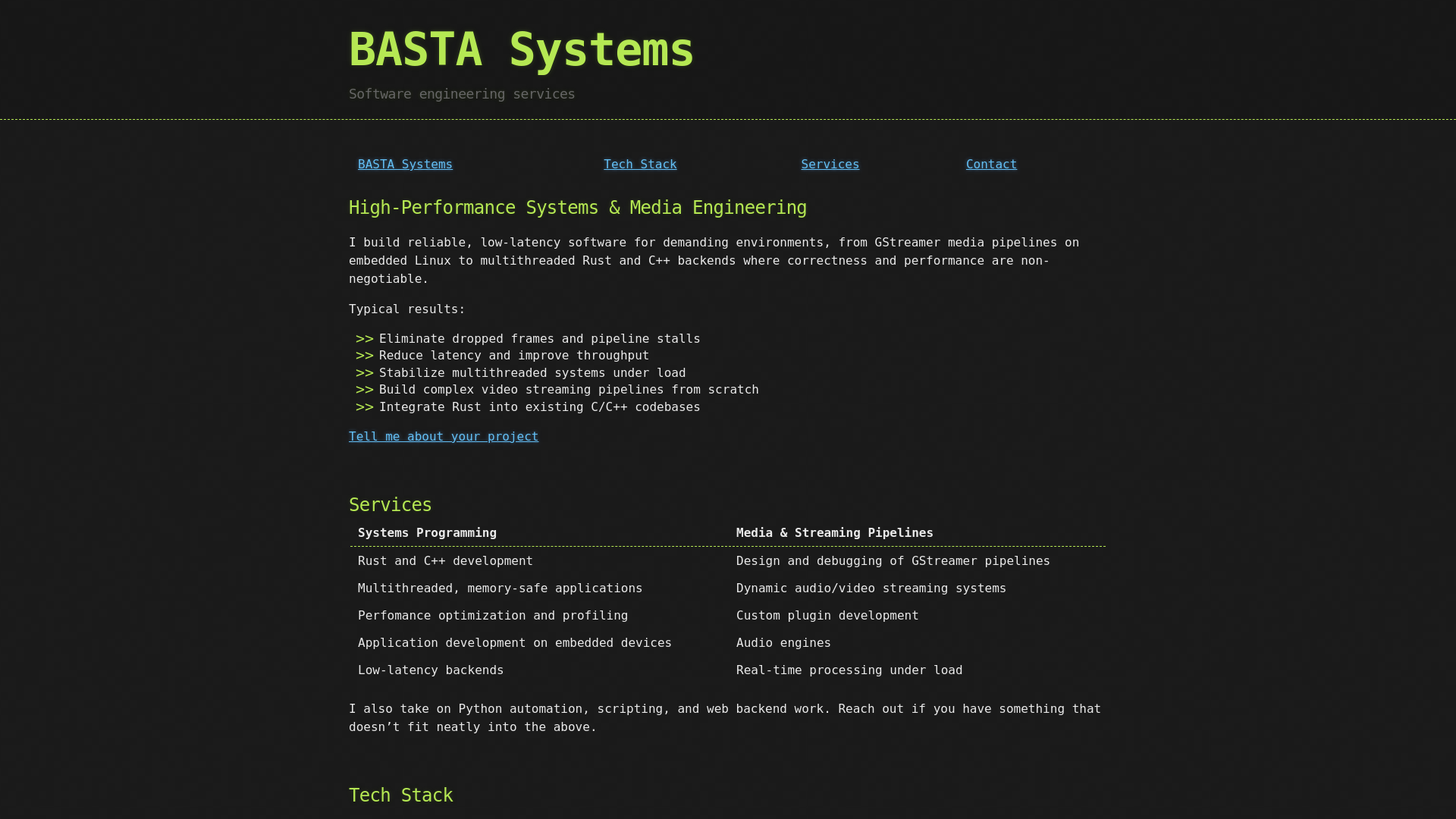 website screenshot of https://bastasystems.com