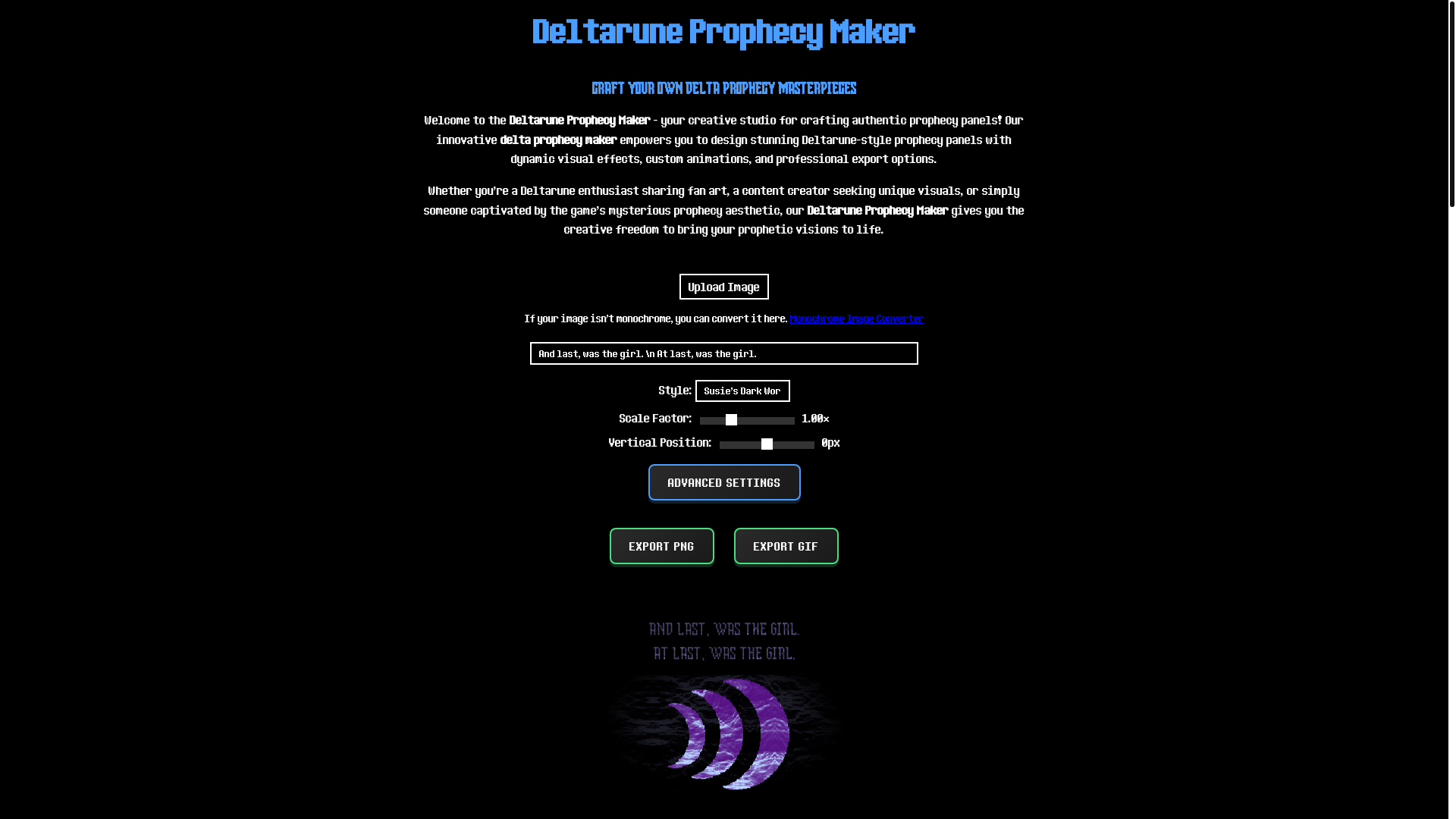 website screenshot of https://deltaruneprophecymaker.pages.dev/
