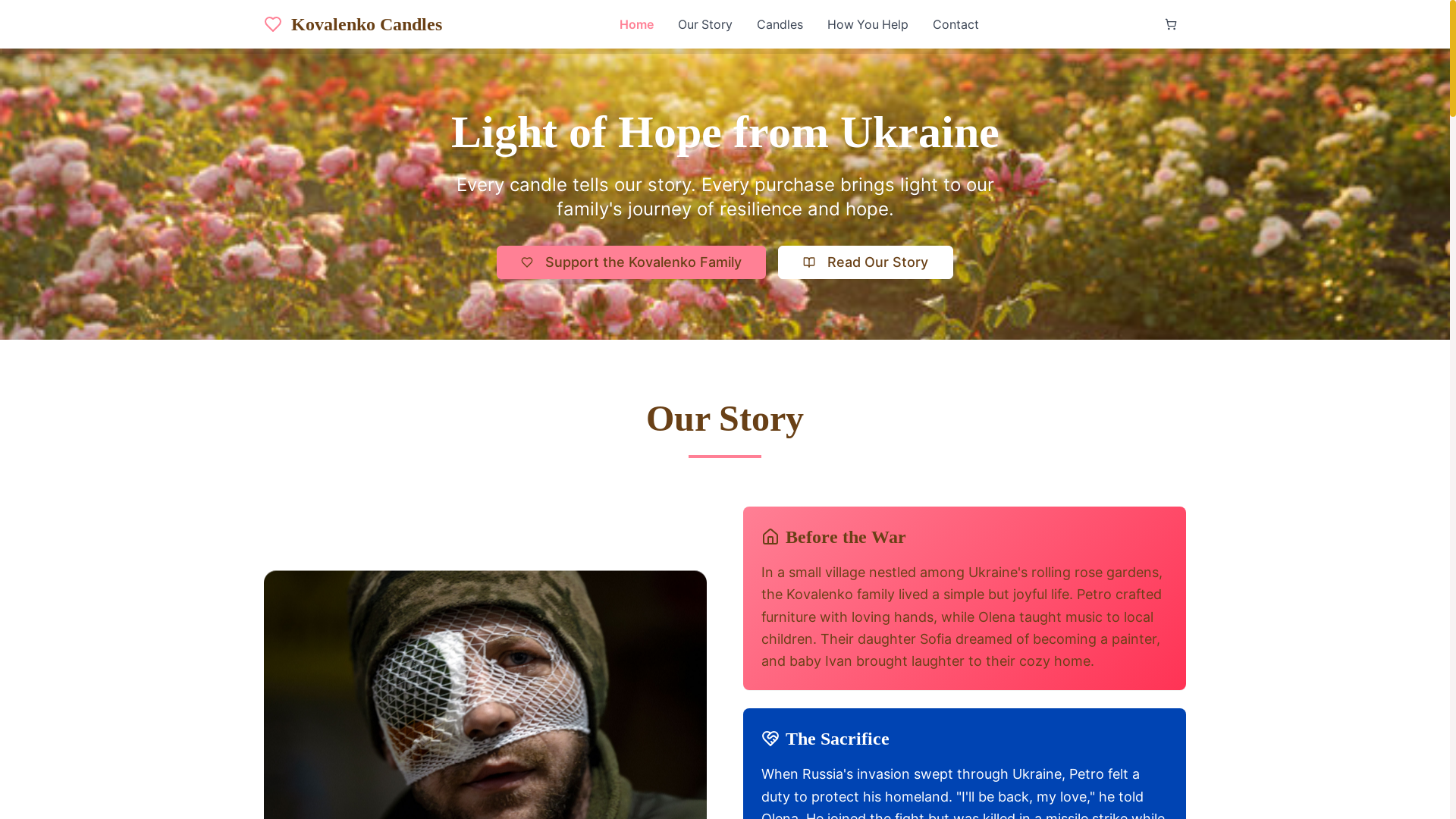 website screenshot of https://kovalenkocandles.com/