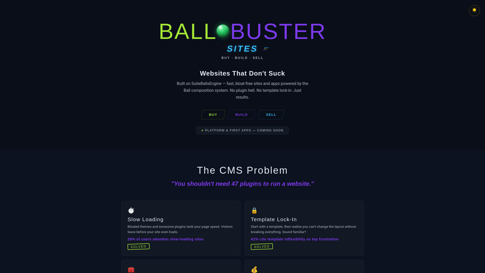 website screenshot of https://ballbustersites.com/