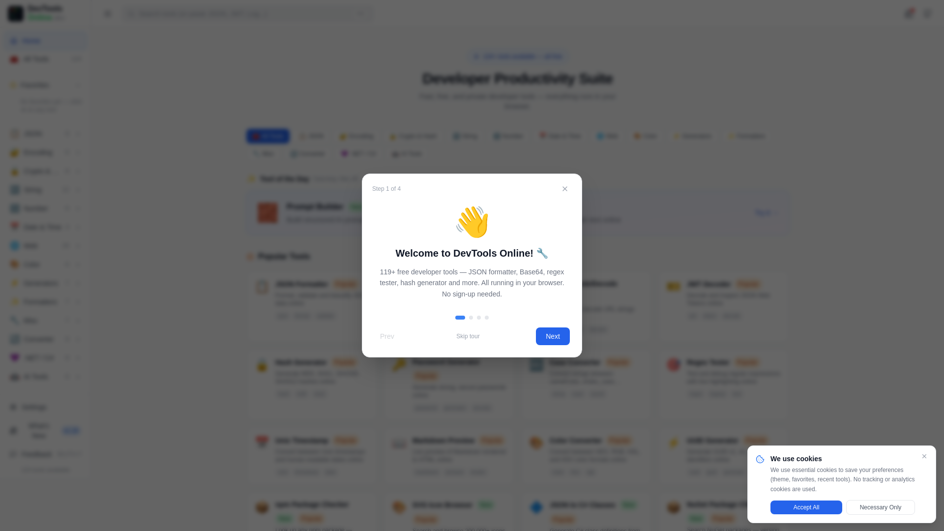 website screenshot of https://devtoolsonline.dev/