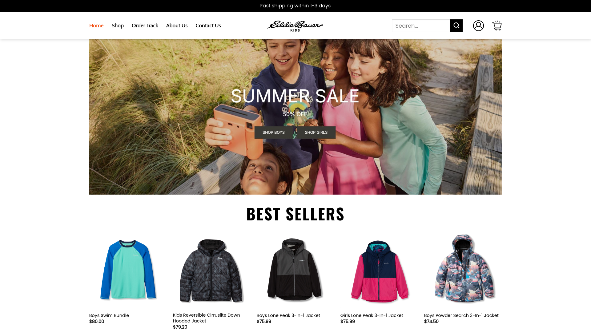 website screenshot of http://topeddiebauerkids.shop/
