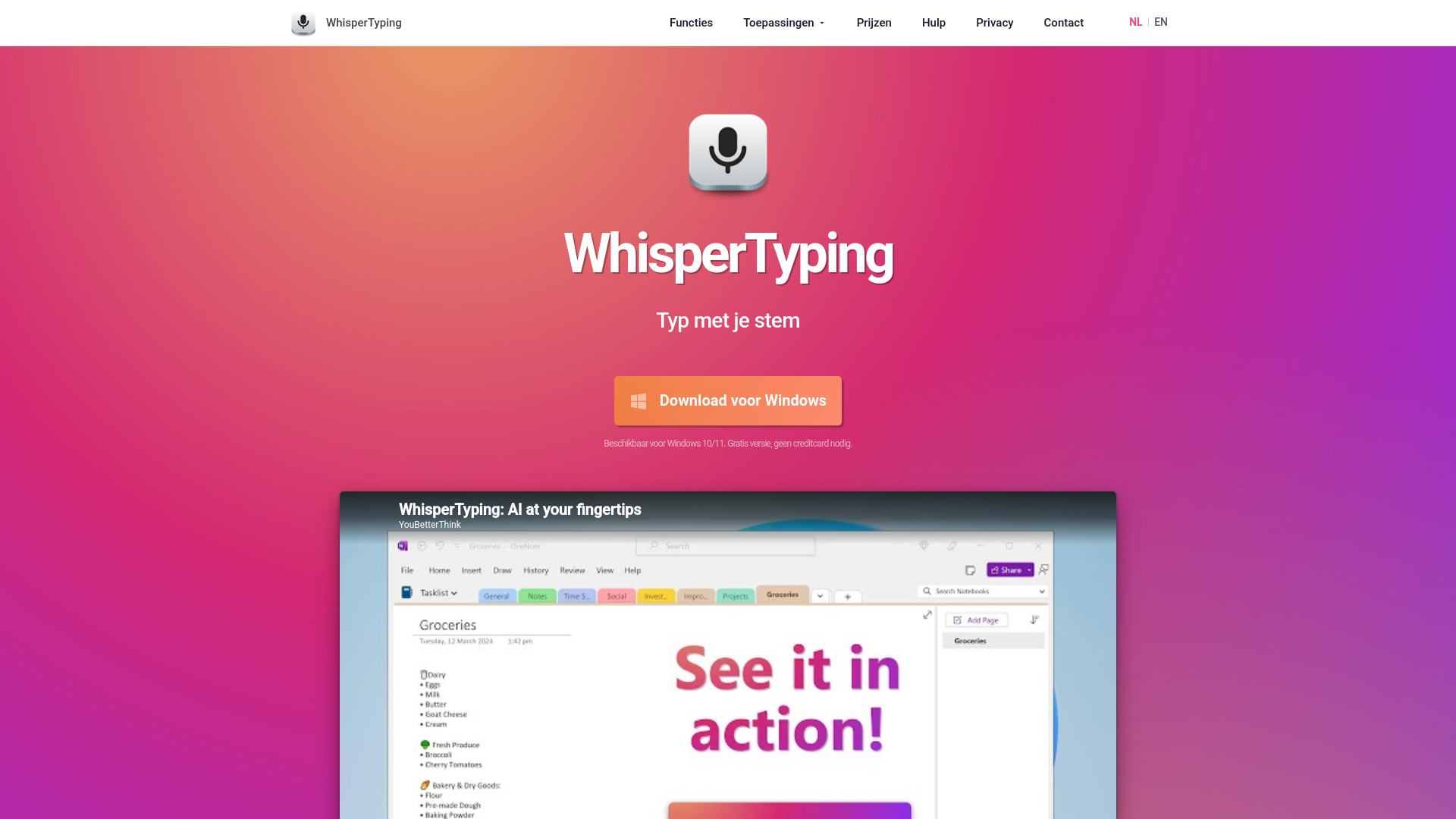 website screenshot of https://whispertyping.nl
