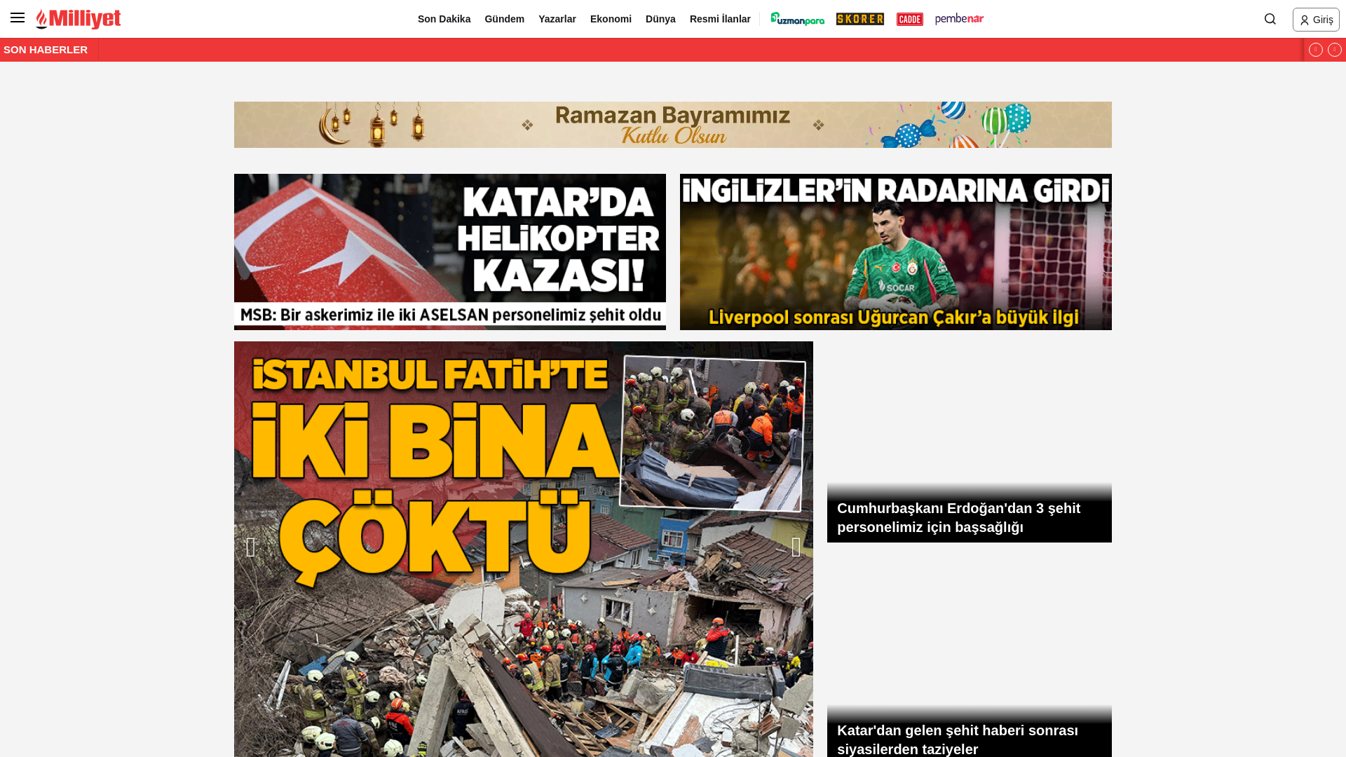 website screenshot of https://www.milliyet.com.tr