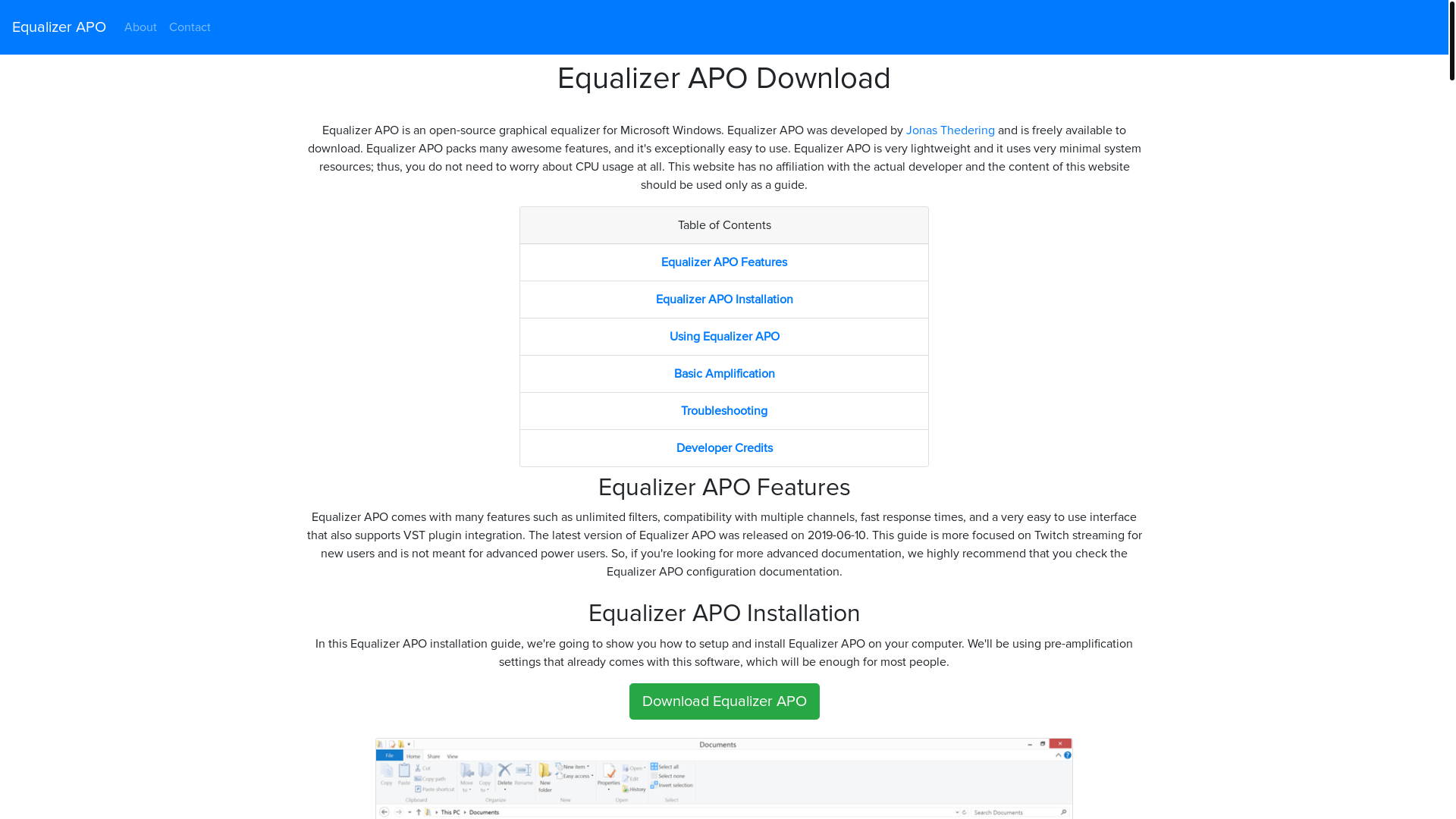 website screenshot of https://equalizerapo.com/