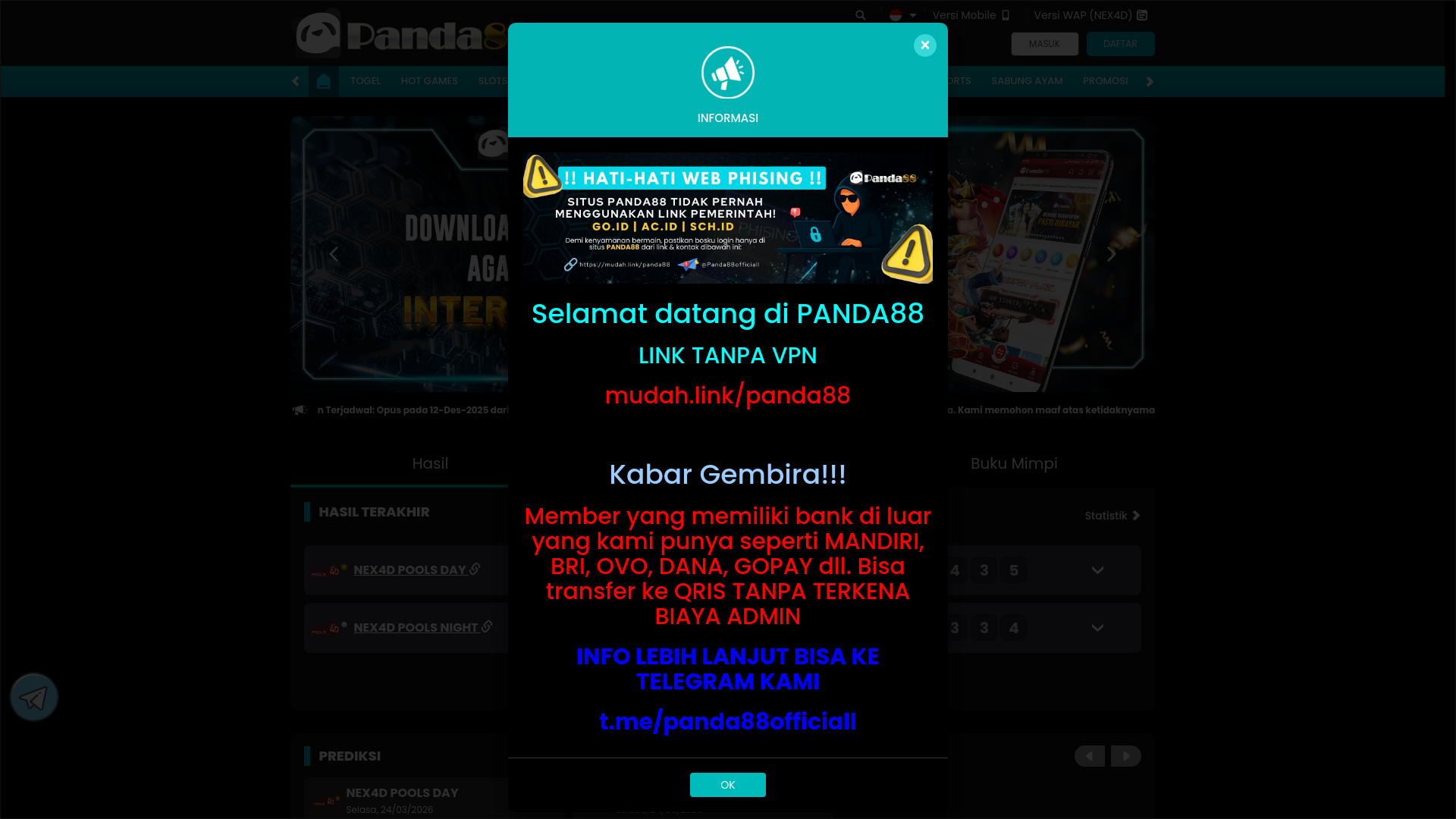 website screenshot of https://pandasirkus.live/