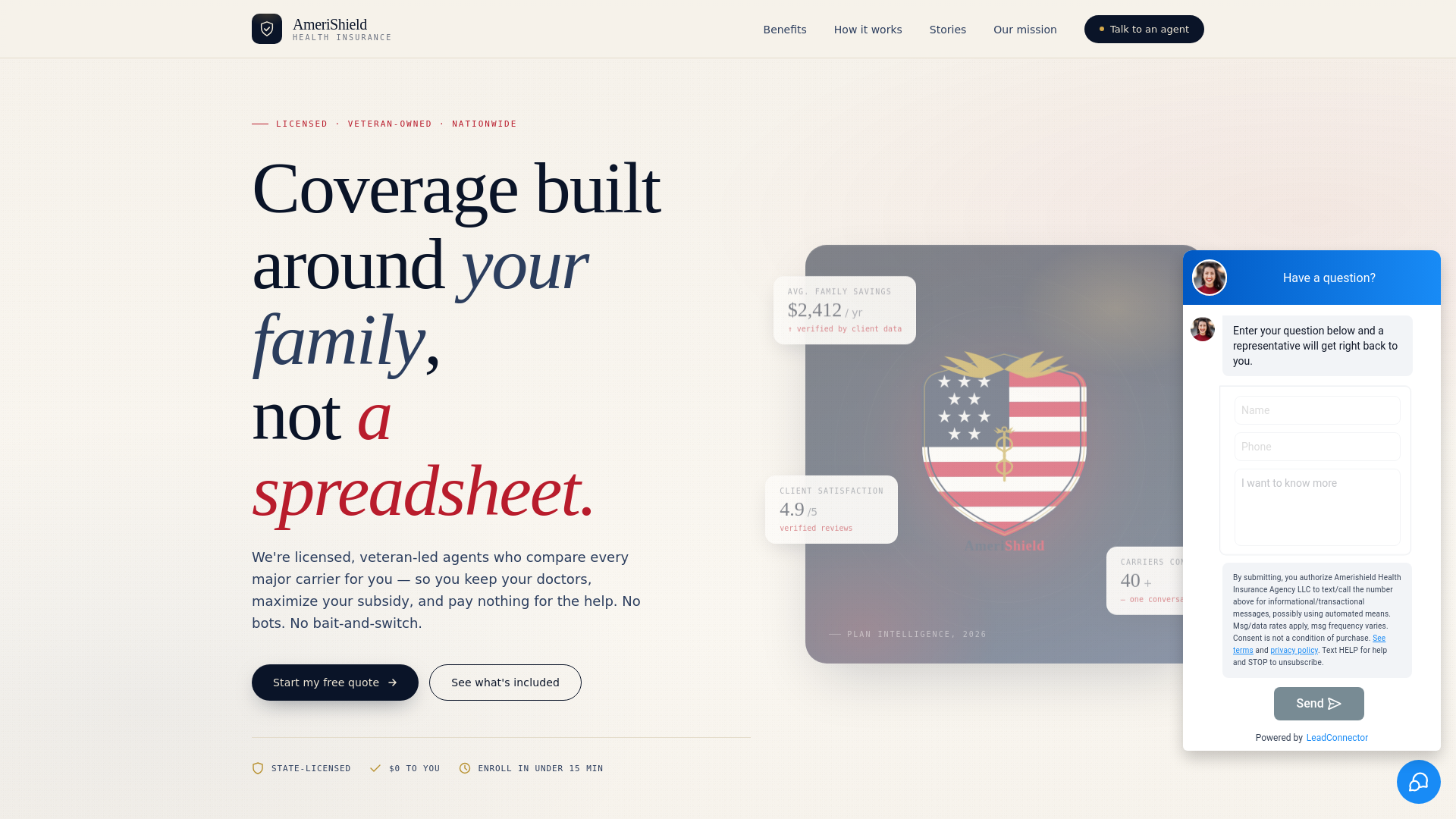 website screenshot of https://amerishieldhealthagency.com/