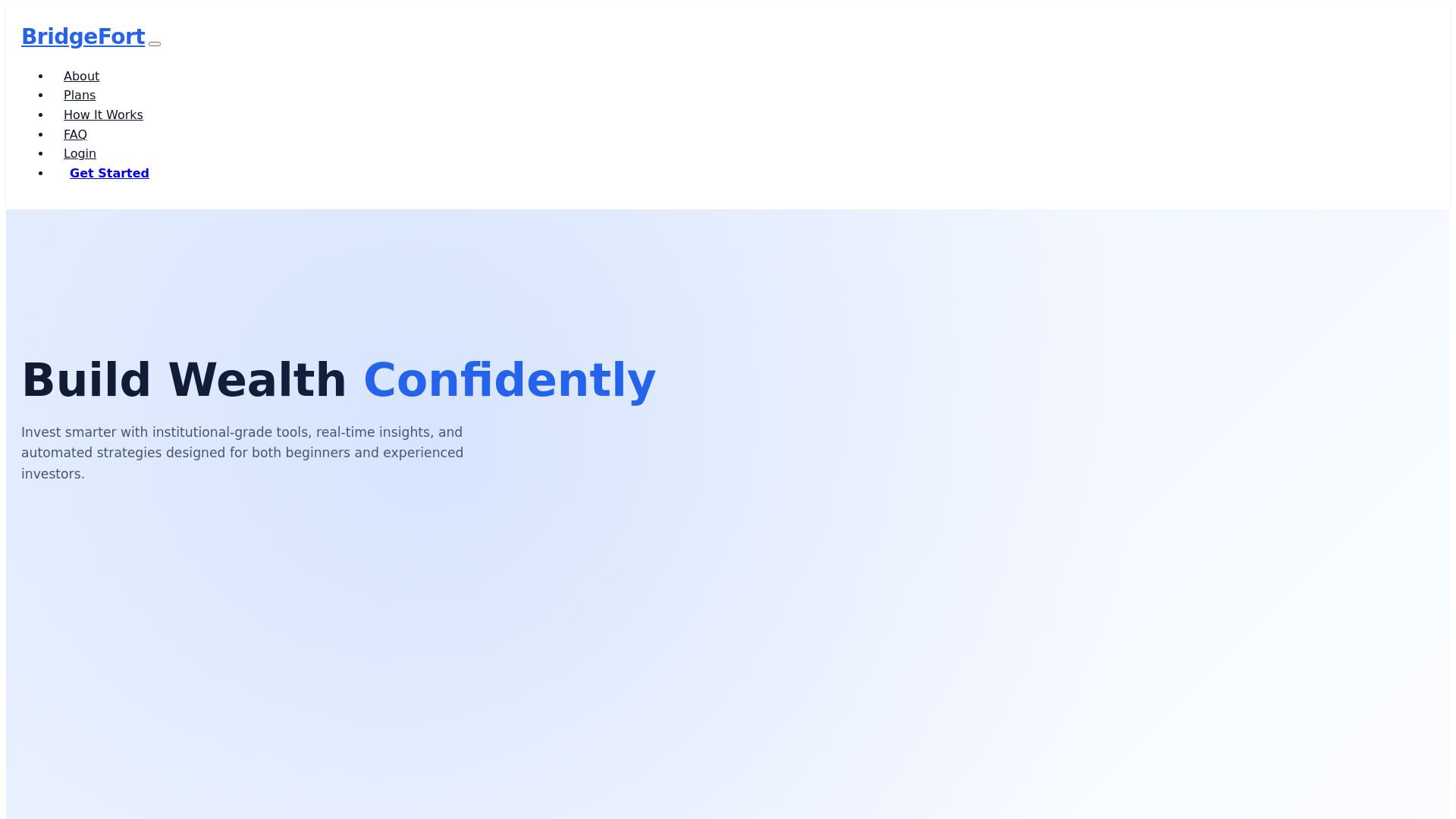 website screenshot of https://bridgefort.org/