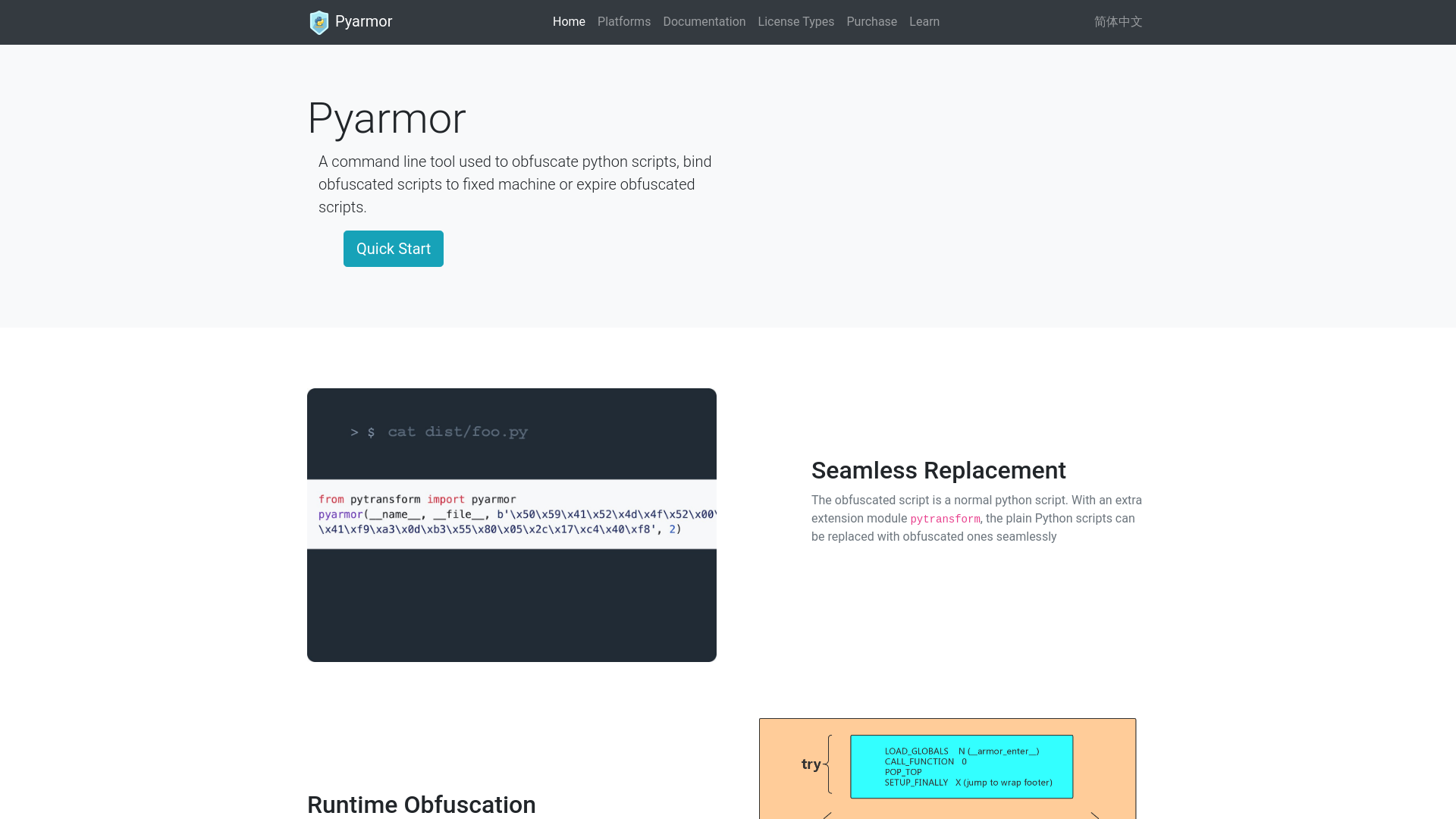 website screenshot of https://pyarmor.dashingsoft.com/