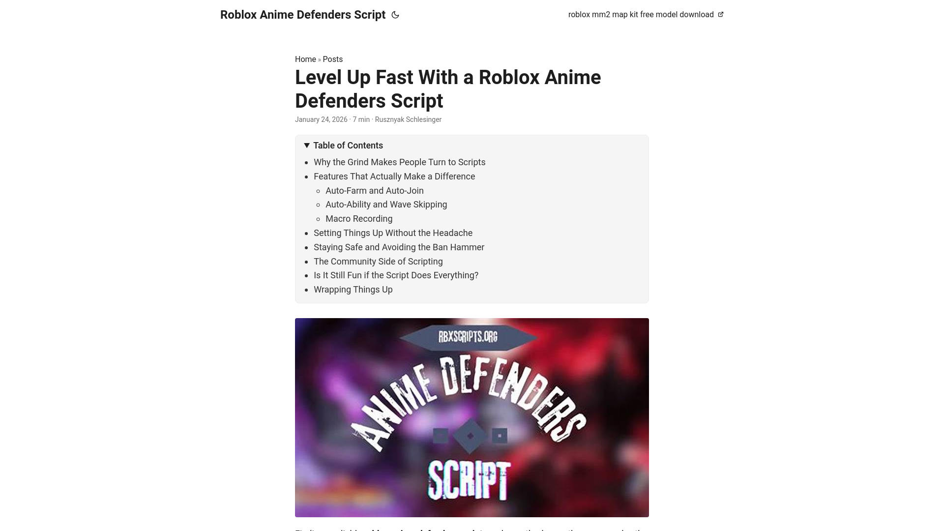 website screenshot of https://roblox-anime-defenders-script.pages.dev/