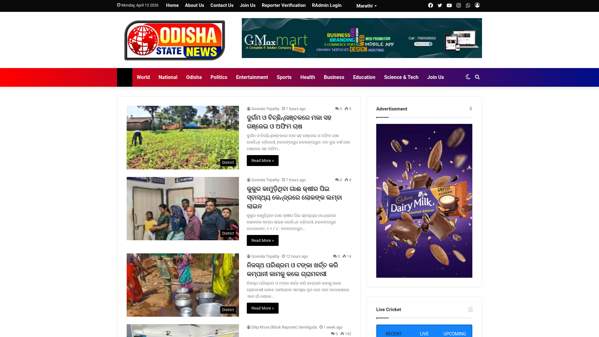 website screenshot of https://odishastatenews.in