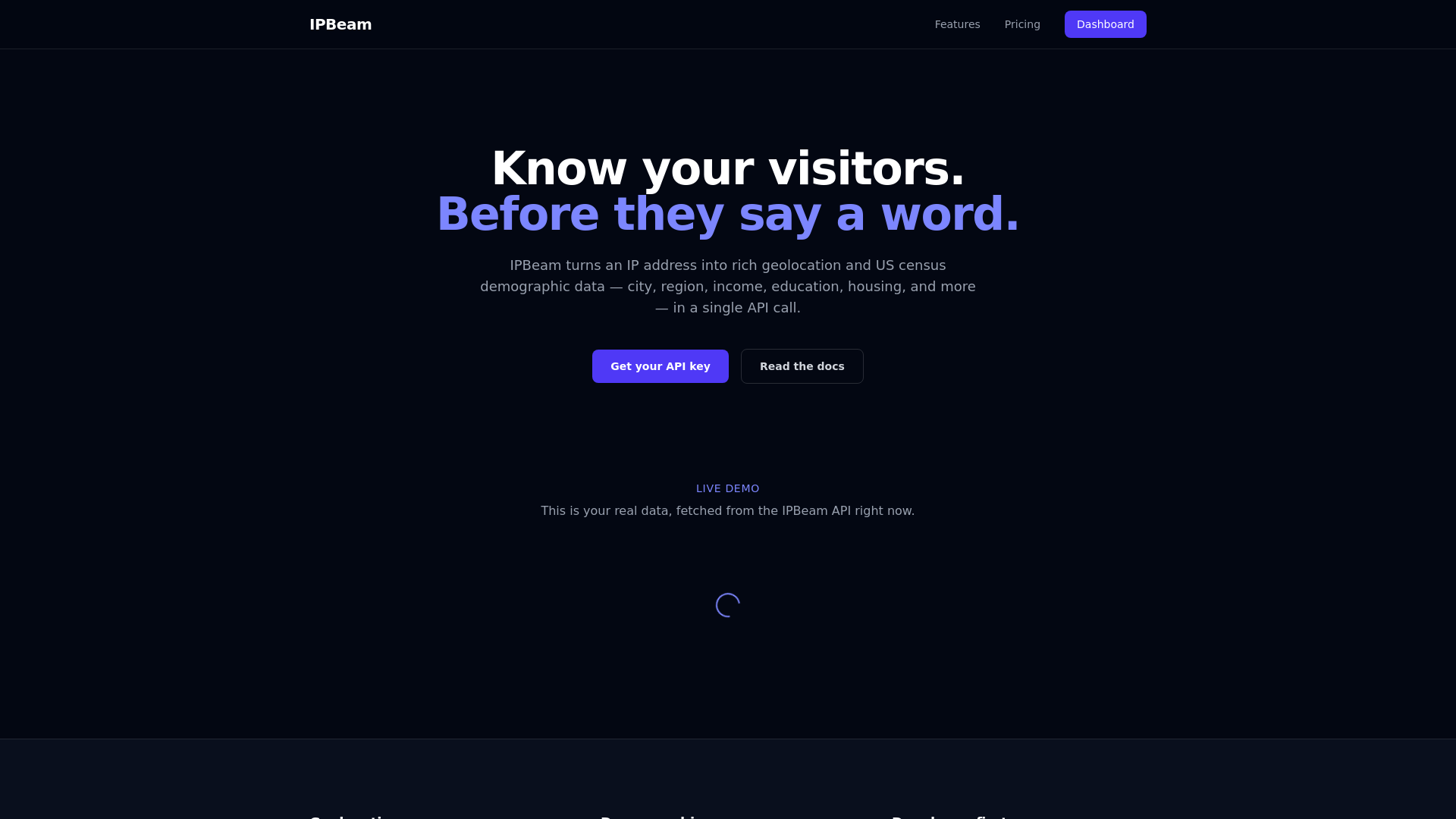 website screenshot of https://ipbeam-web.pages.dev/