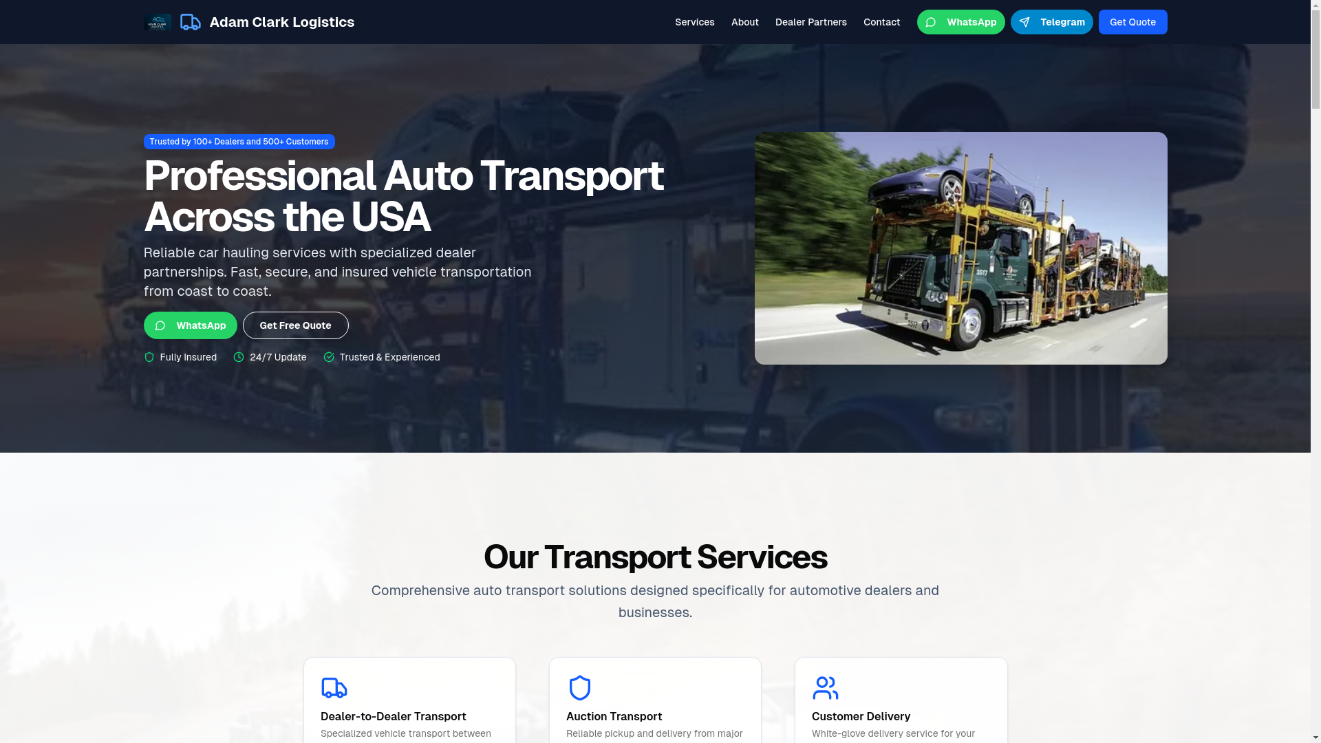 website screenshot of https://adamclarklogistics.com/