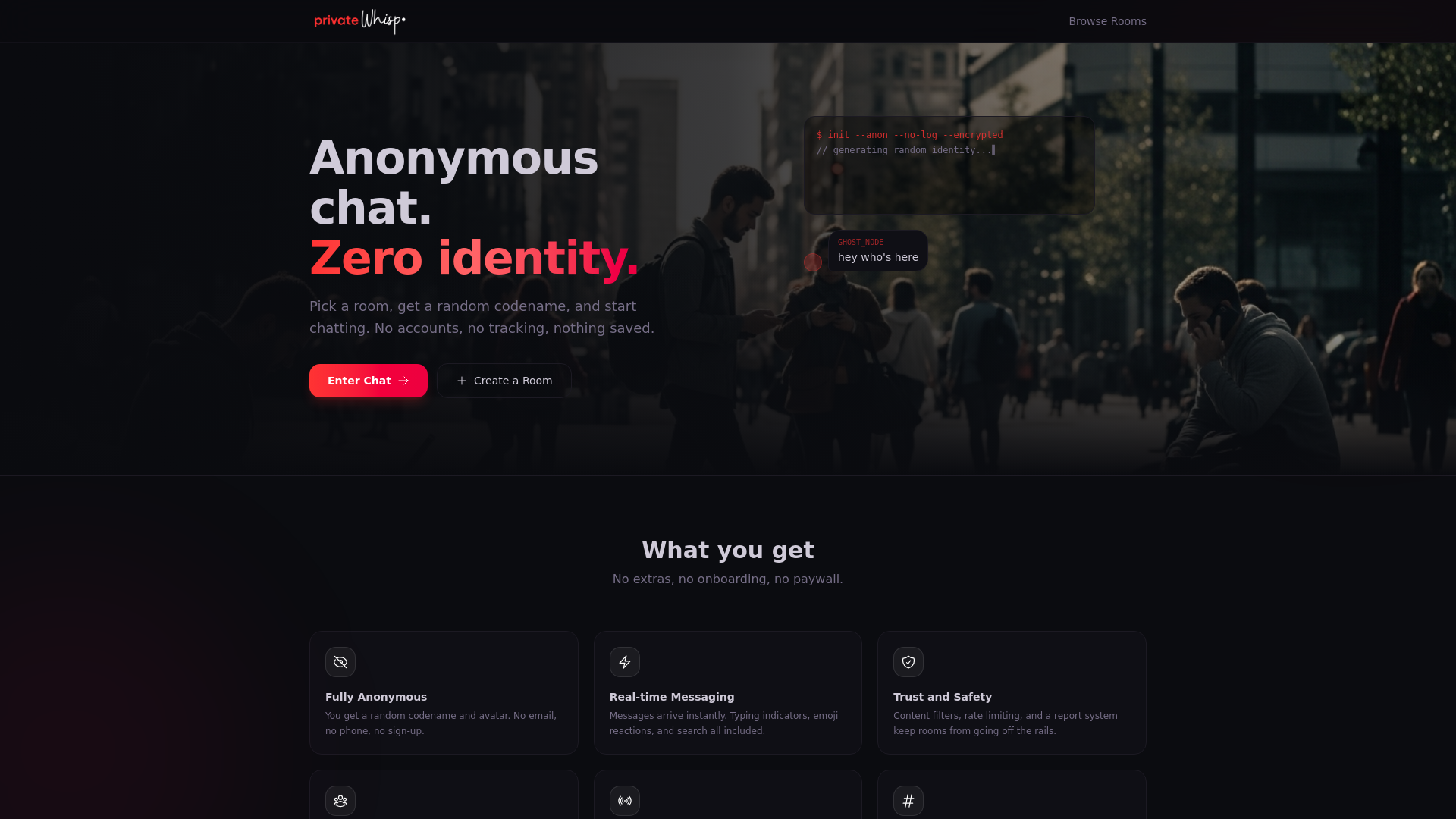 website screenshot of https://privatewhisp.com