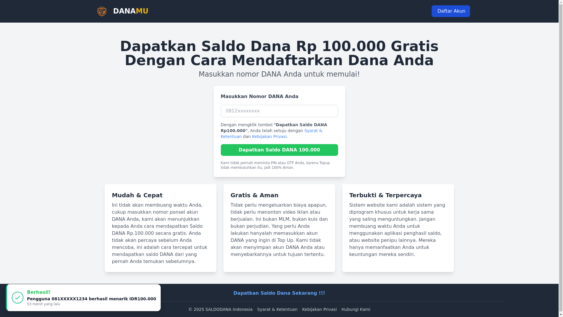 website screenshot of https://danagratis.pages.dev/
