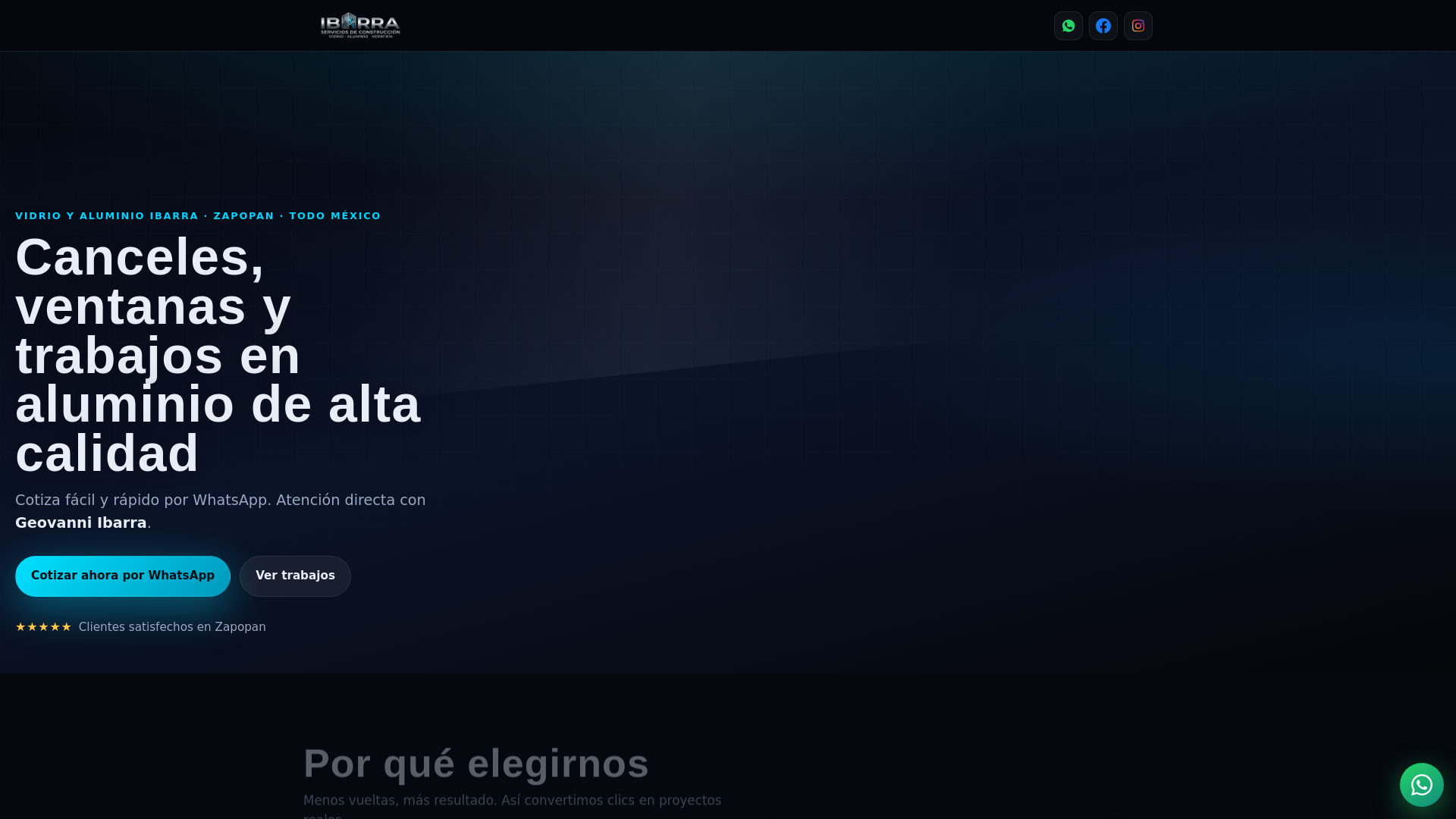 website screenshot of https://vidrioyaluminioibarra.com.mx/