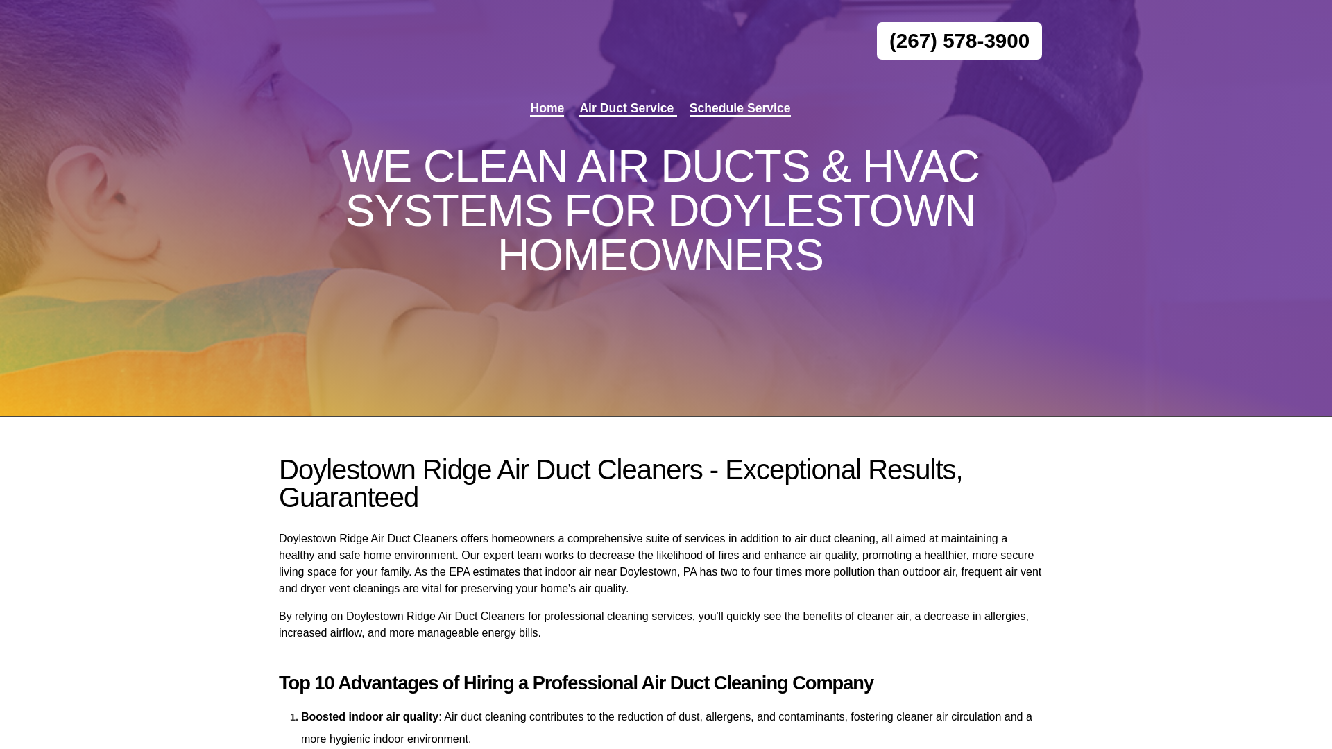website screenshot of https://doylestownridgeairduct.homes