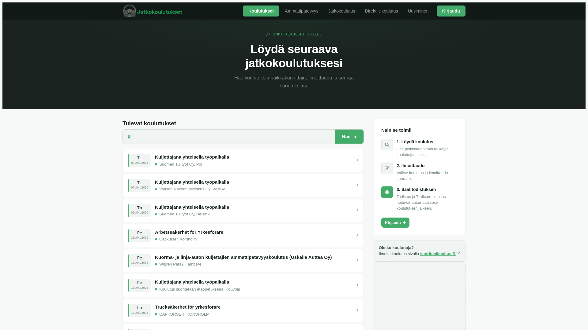 website screenshot of https://jatkokoulutukset.fi/