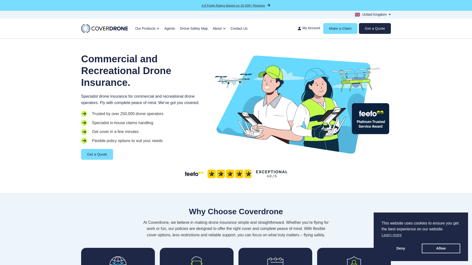 website screenshot of https://www.coverdrone.com