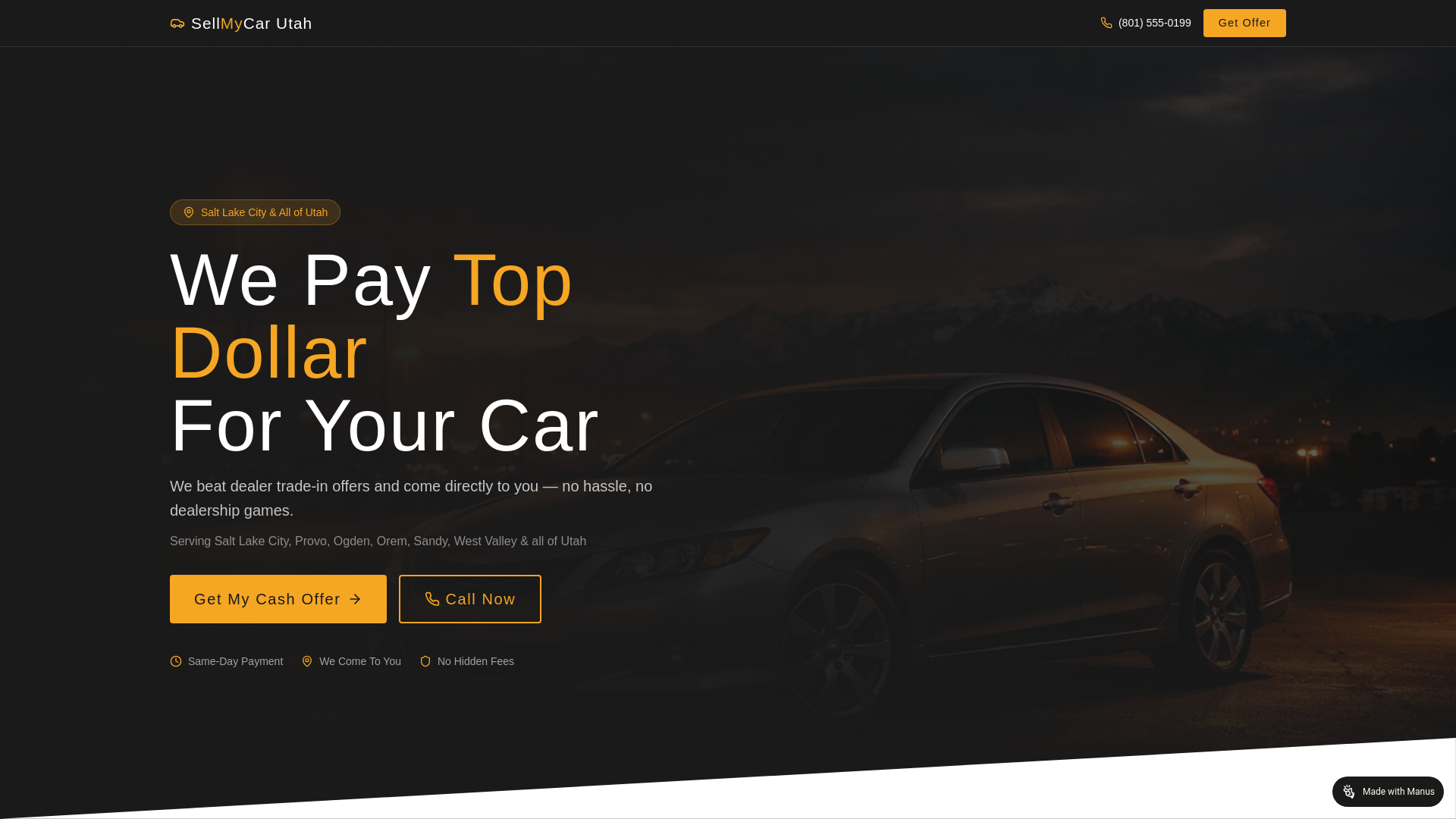 website screenshot of https://sellmycarutah.com/