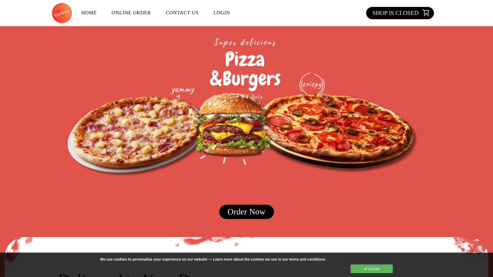 website screenshot of https://valentinospizza.uk