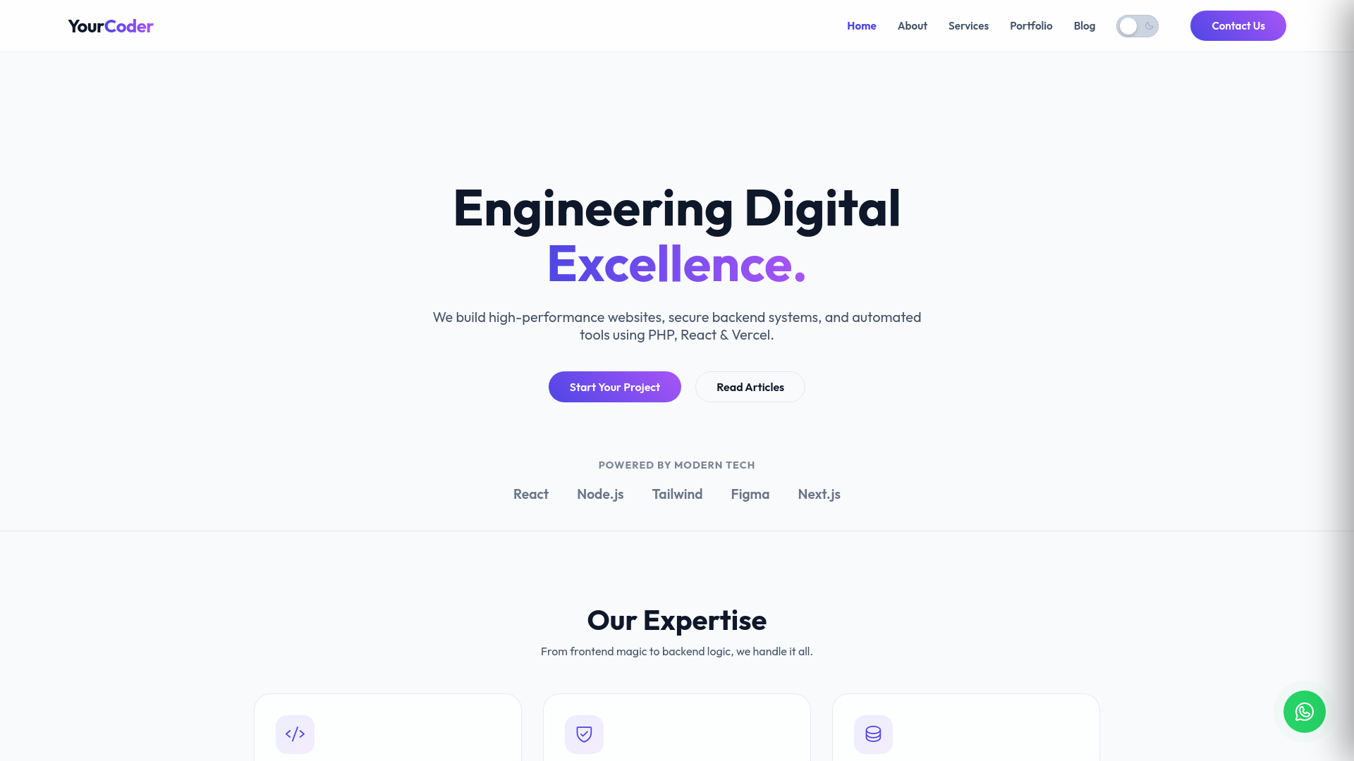 website screenshot of https://yourcoder-next.pages.dev/