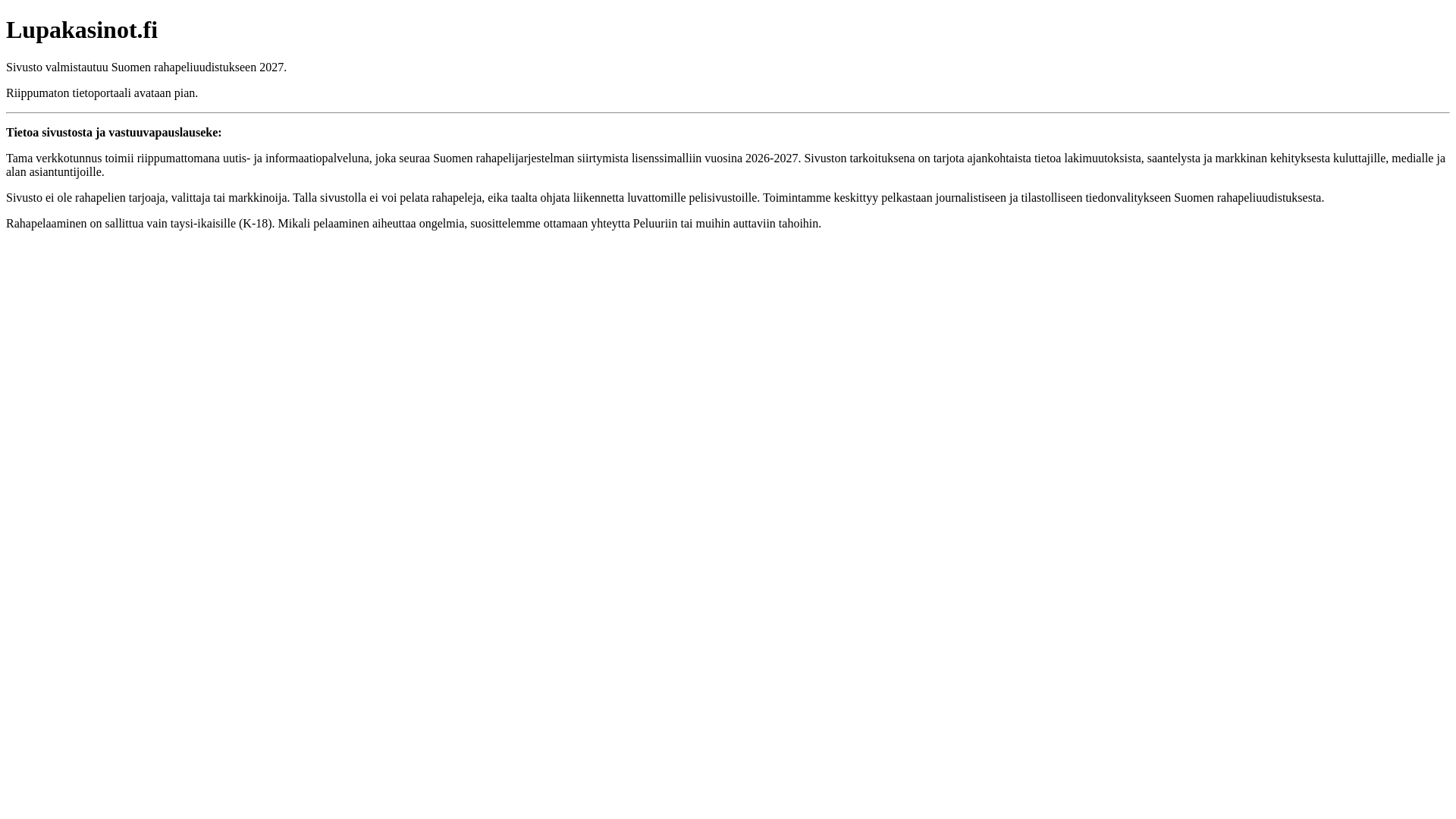 website screenshot of https://lupakasinot.fi/