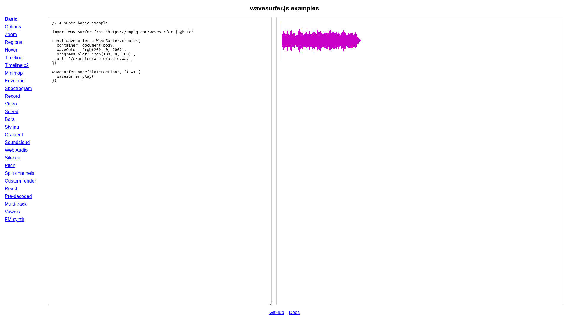 website screenshot of https://wavesurfer-js.pages.dev/