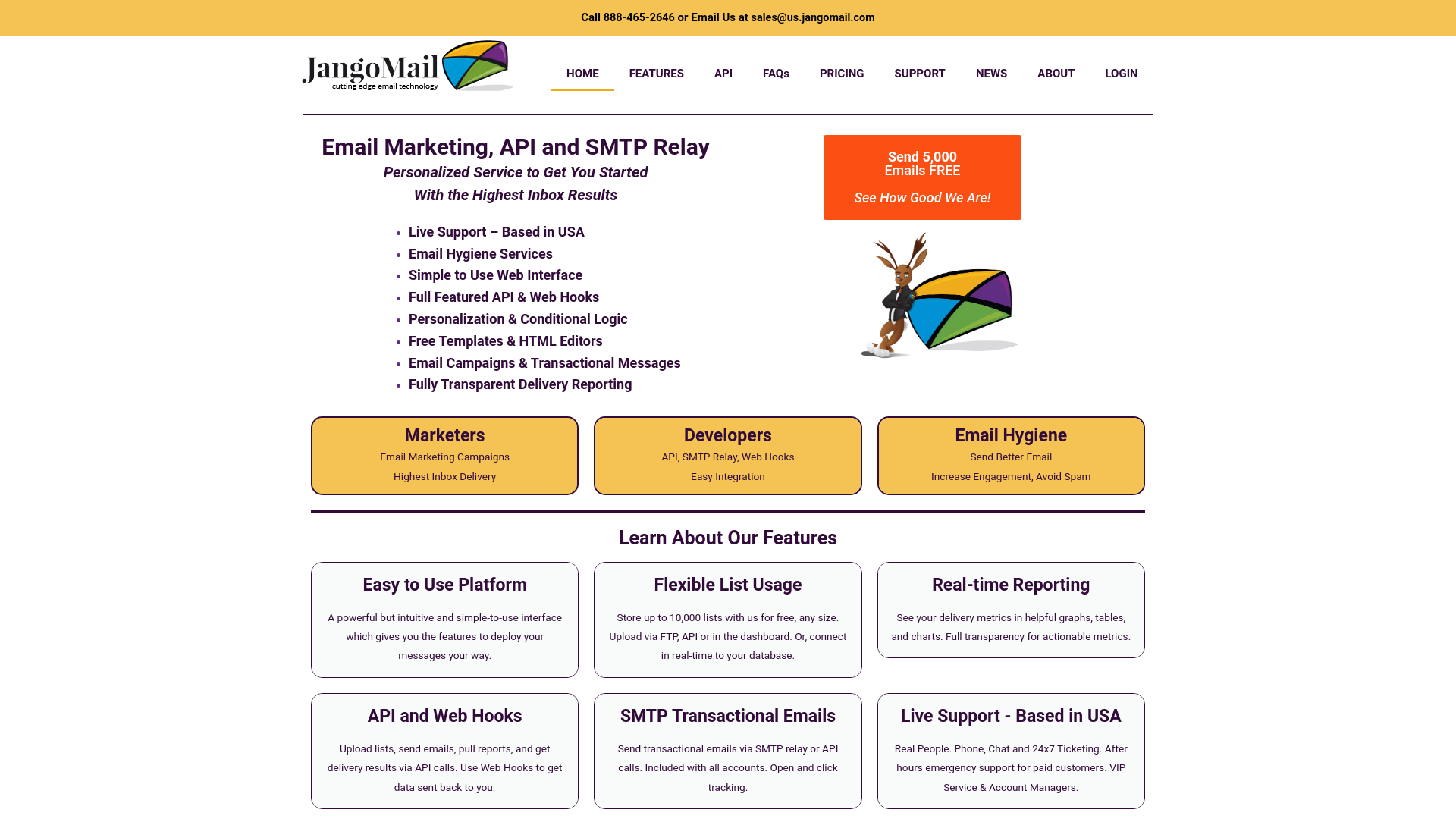 website screenshot of https://www.jangomail.com/