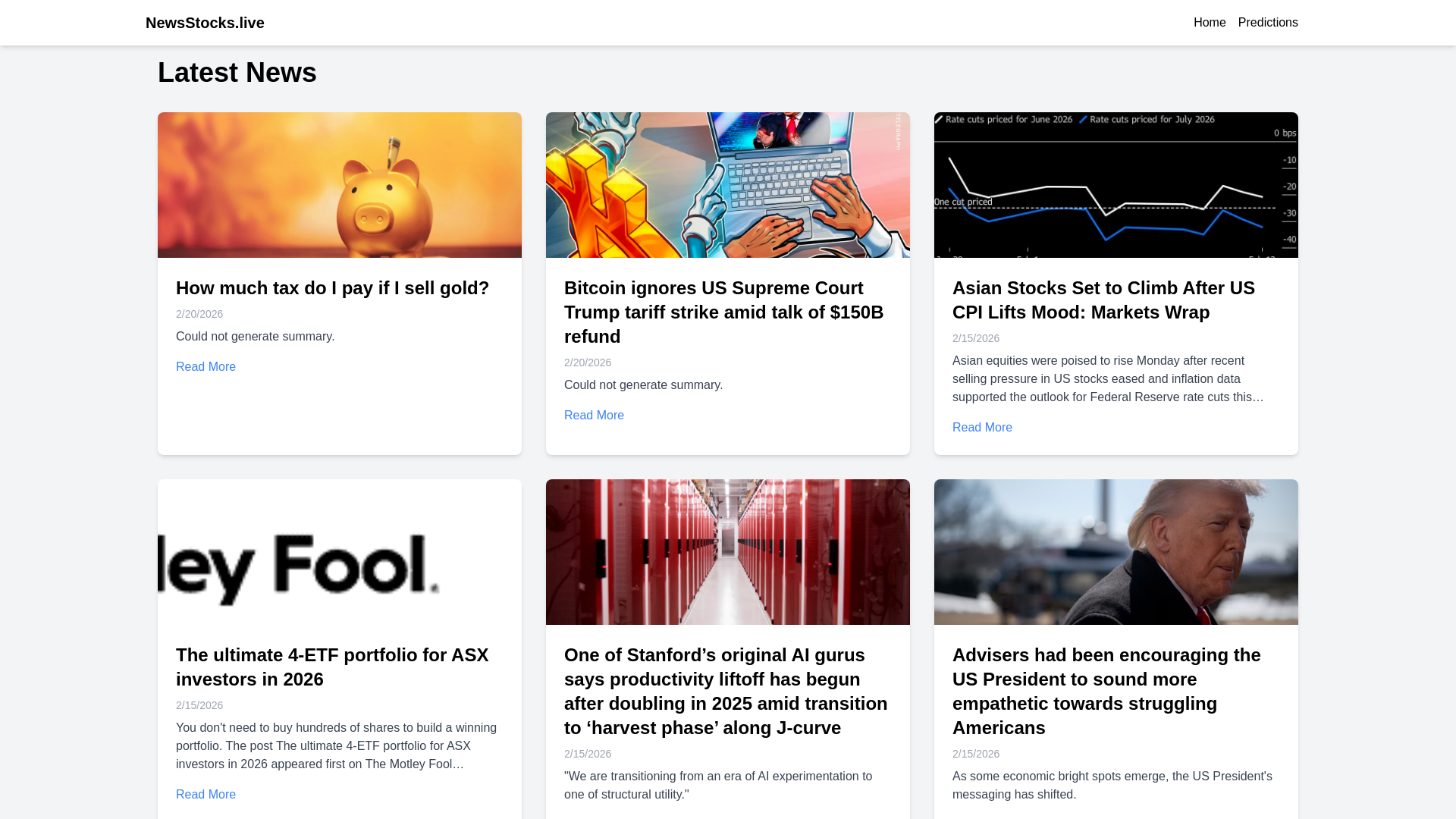 website screenshot of https://newsstocks.live/