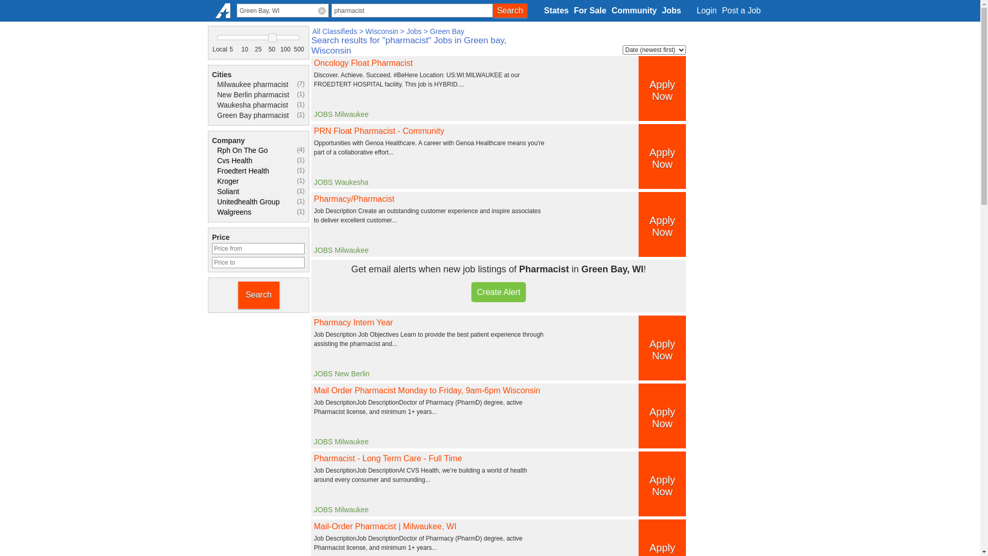 website screenshot of https://greenbay-wi.americanlisted.com/jobs/pharmacist/