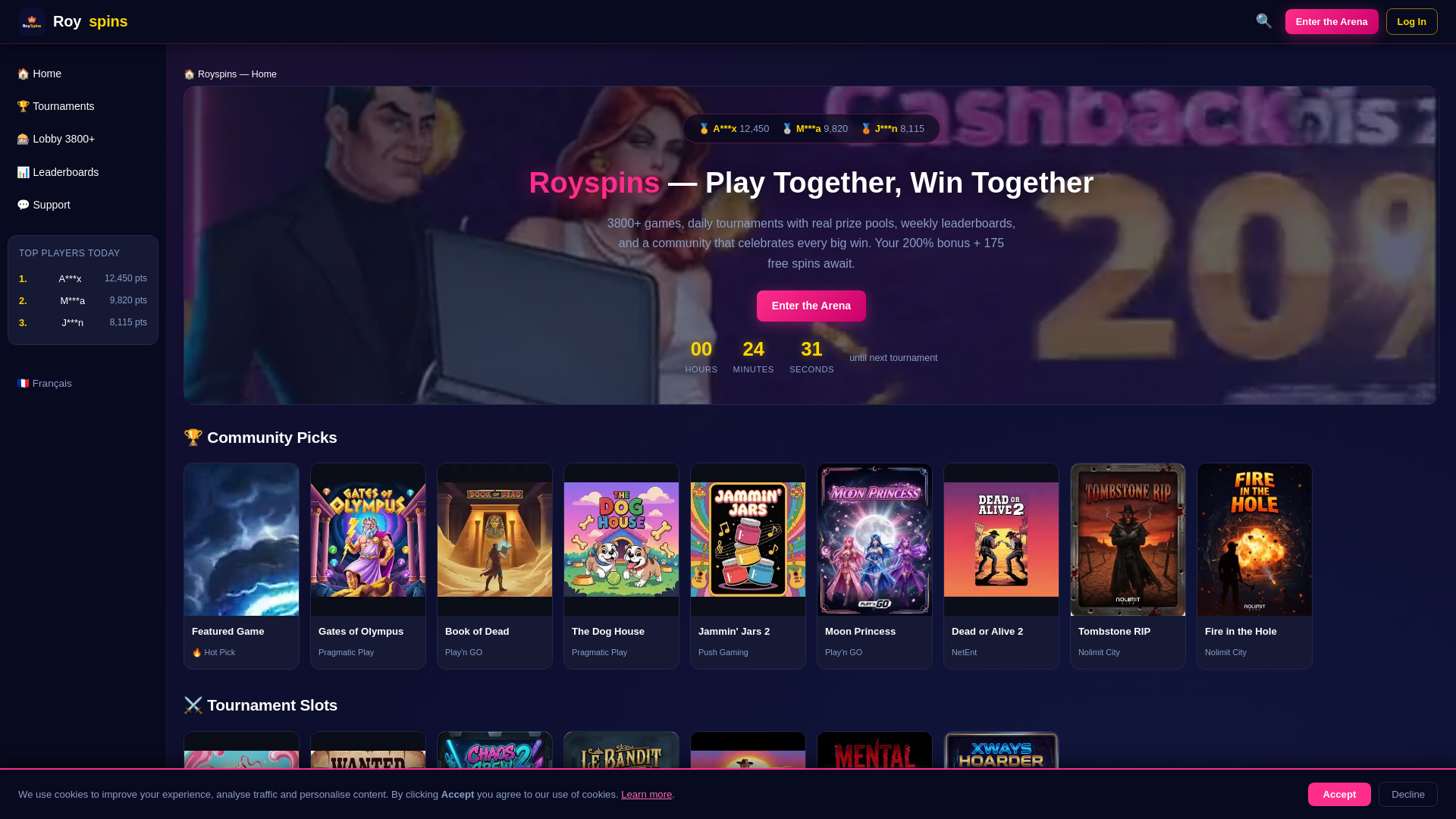 website screenshot of https://royspins.us/