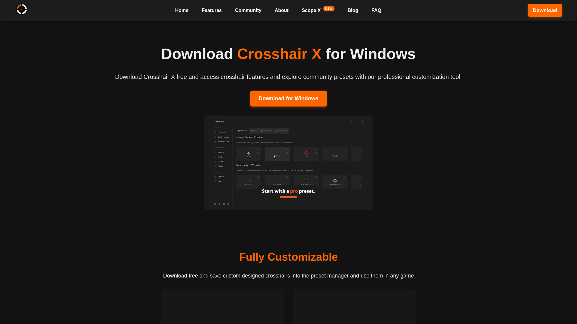 website screenshot of https://www.crosshair-x.com/